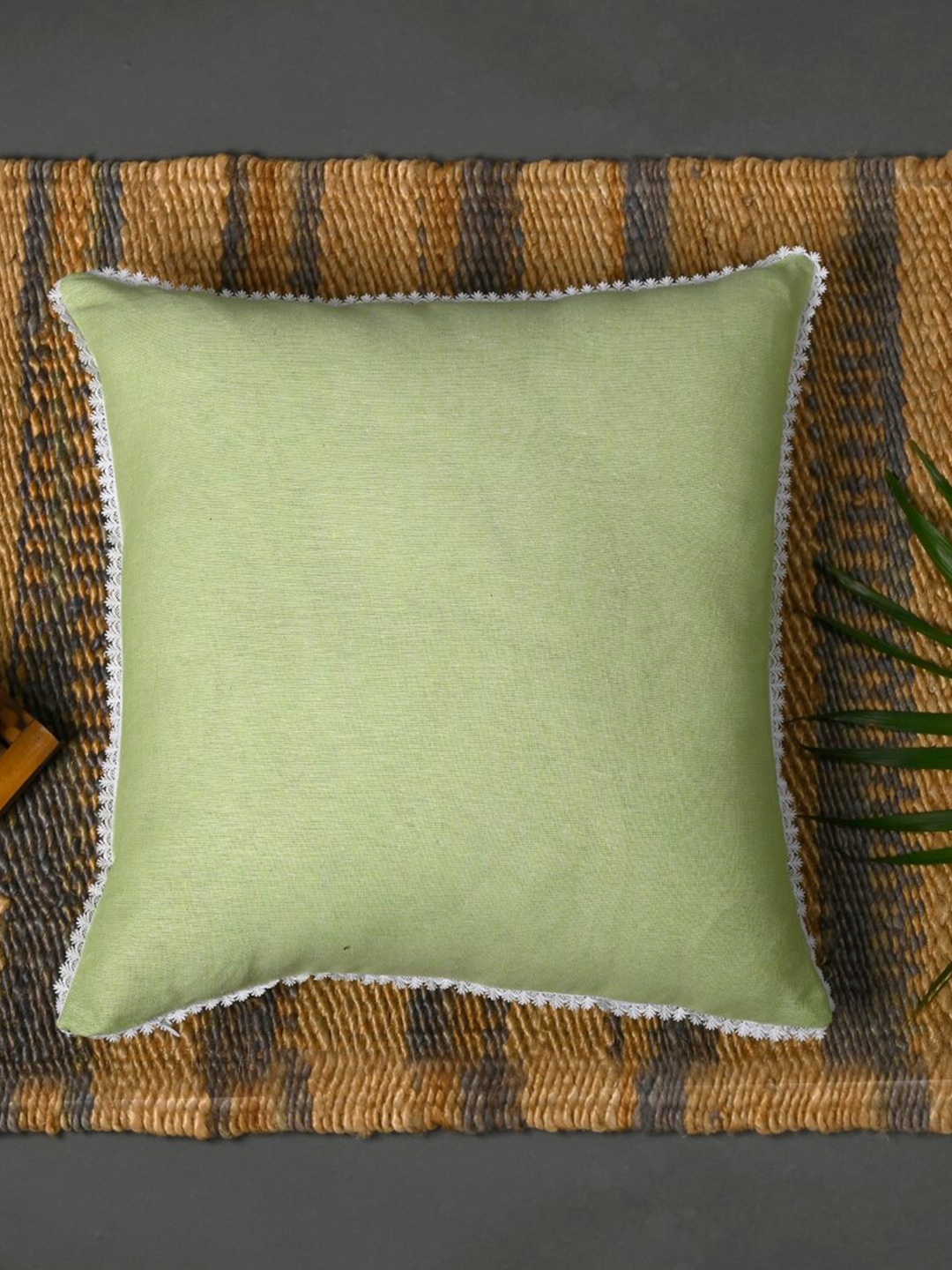 

OUSSUM Green & White Square Cotton Cushion Cover