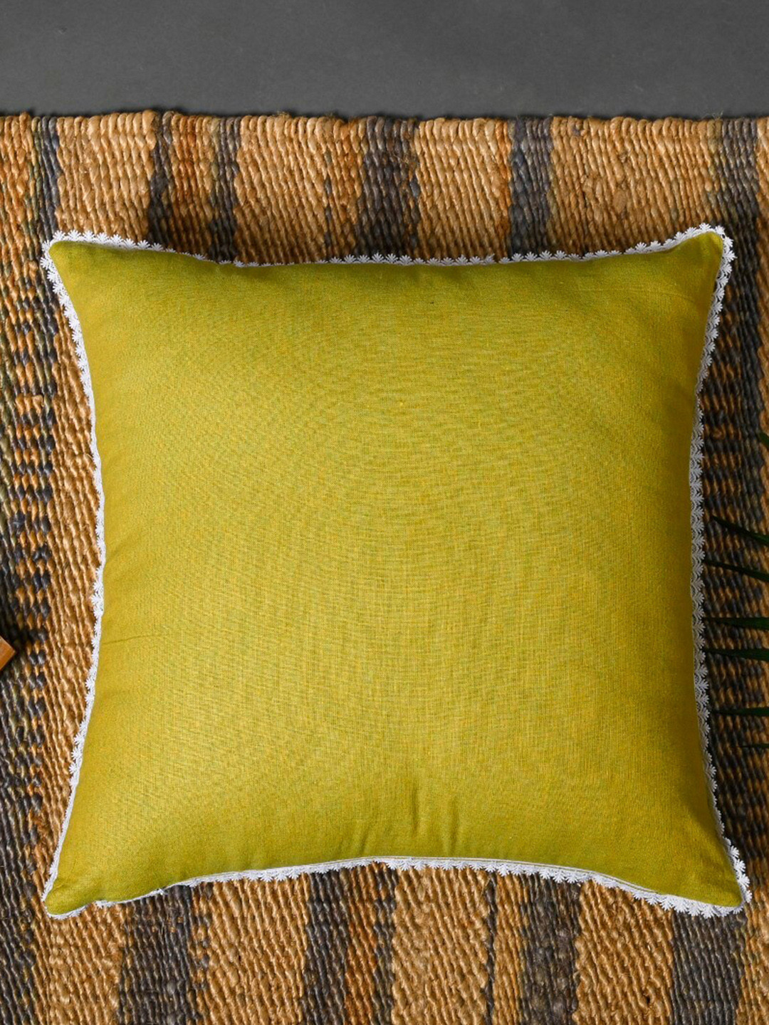 

OUSSUM Yellow & White Square Cotton Cushion Cover