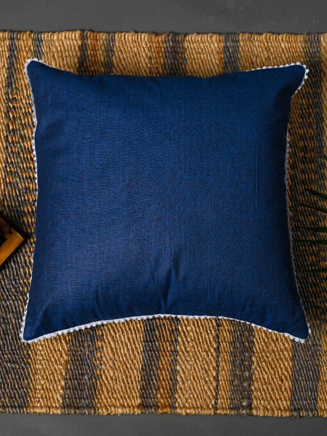 

OUSSUM Blue & White Square Cotton Cushion Cover
