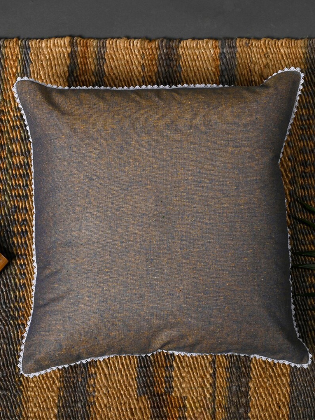

OUSSUM Brown & White Square Cotton Cushion Cover