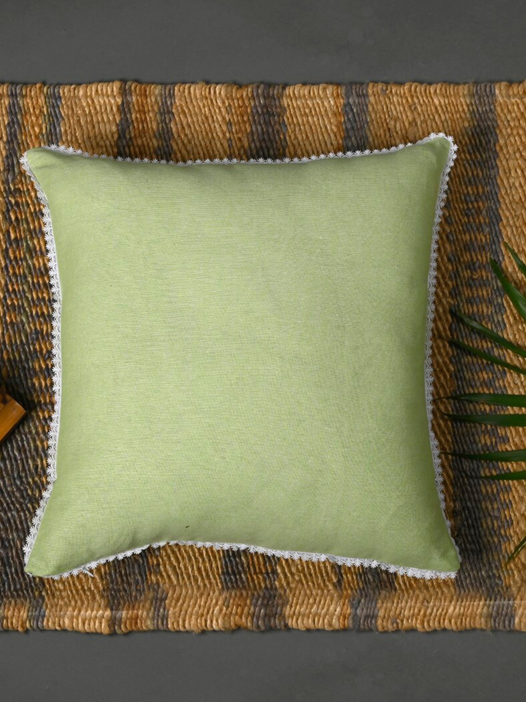 

OUSSUM Green & White Square Cotton Cushion Cover