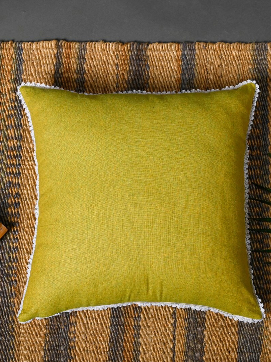 

OUSSUM Yellow & White Square Cotton Cushion Cover