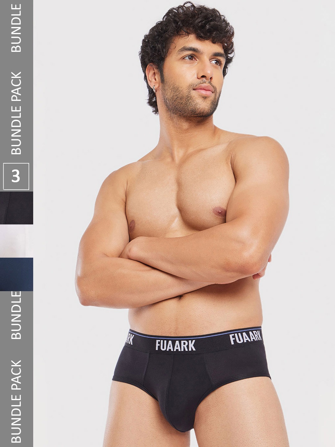 

FUAARK Pack Of 3 Anti-Microbial Basic Briefs FUSMBrP3-Black-Blue-White-S