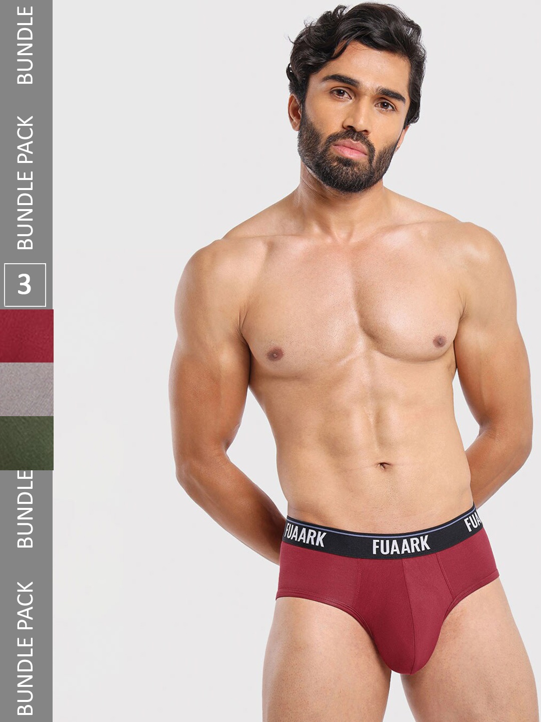 

FUAARK Pack Of 3 Anti-Microbial Basic Briefs FUSMBrP3-Maroon-Olive-Grey-S