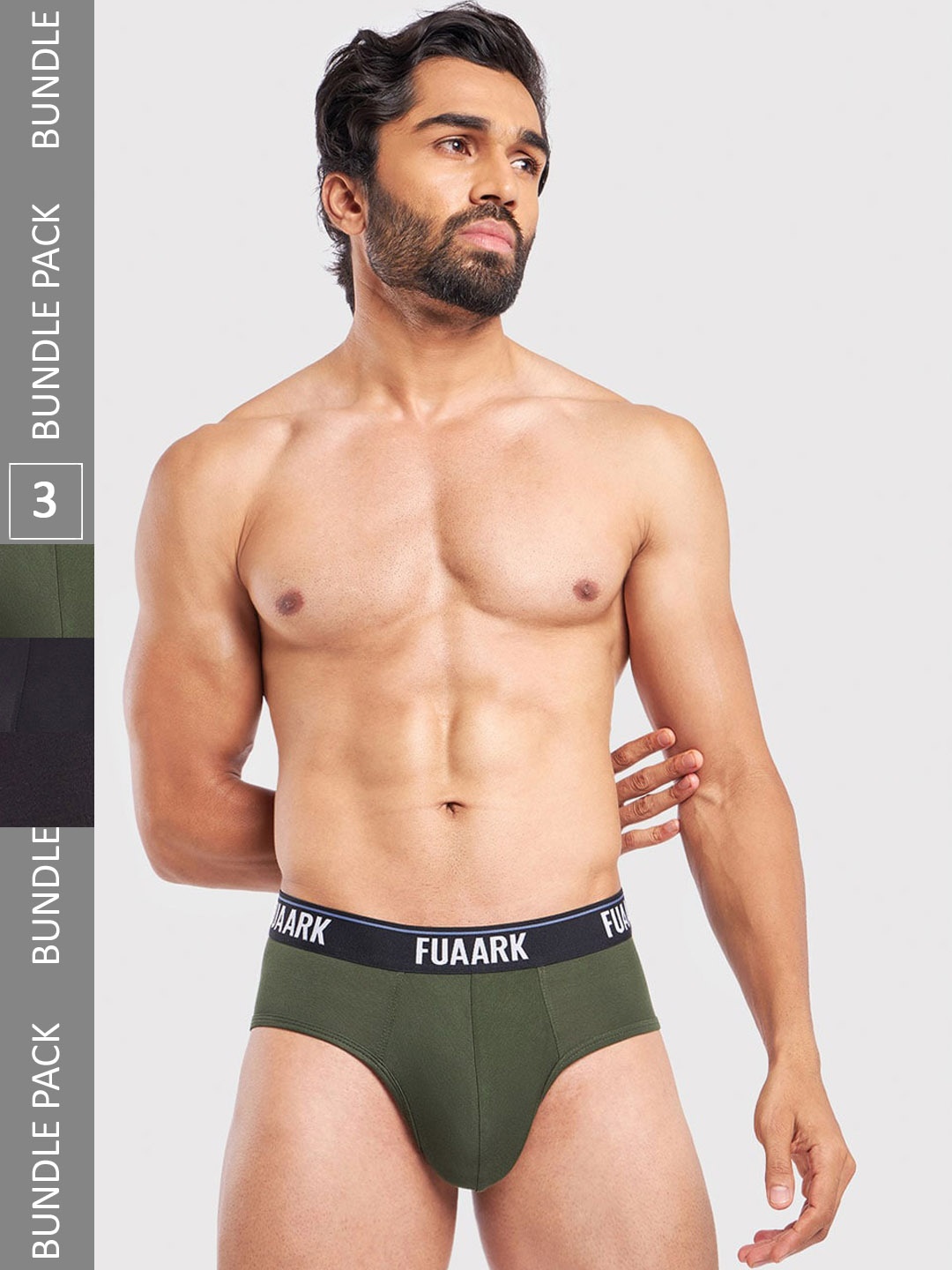 

FUAARK Pack Of 3 Anti-Microbial Briefs FUSMBrP3-Black2-Olive-S, Black