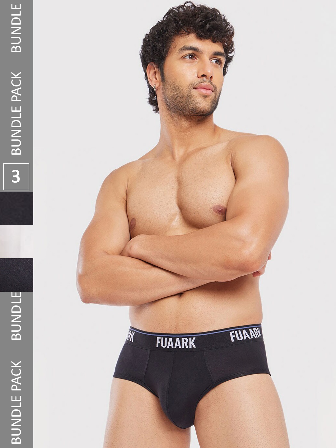

FUAARK Pack Of 3 Anti-Microbial Basic Briefs FUSMBrP3-Black2-White-S, Black