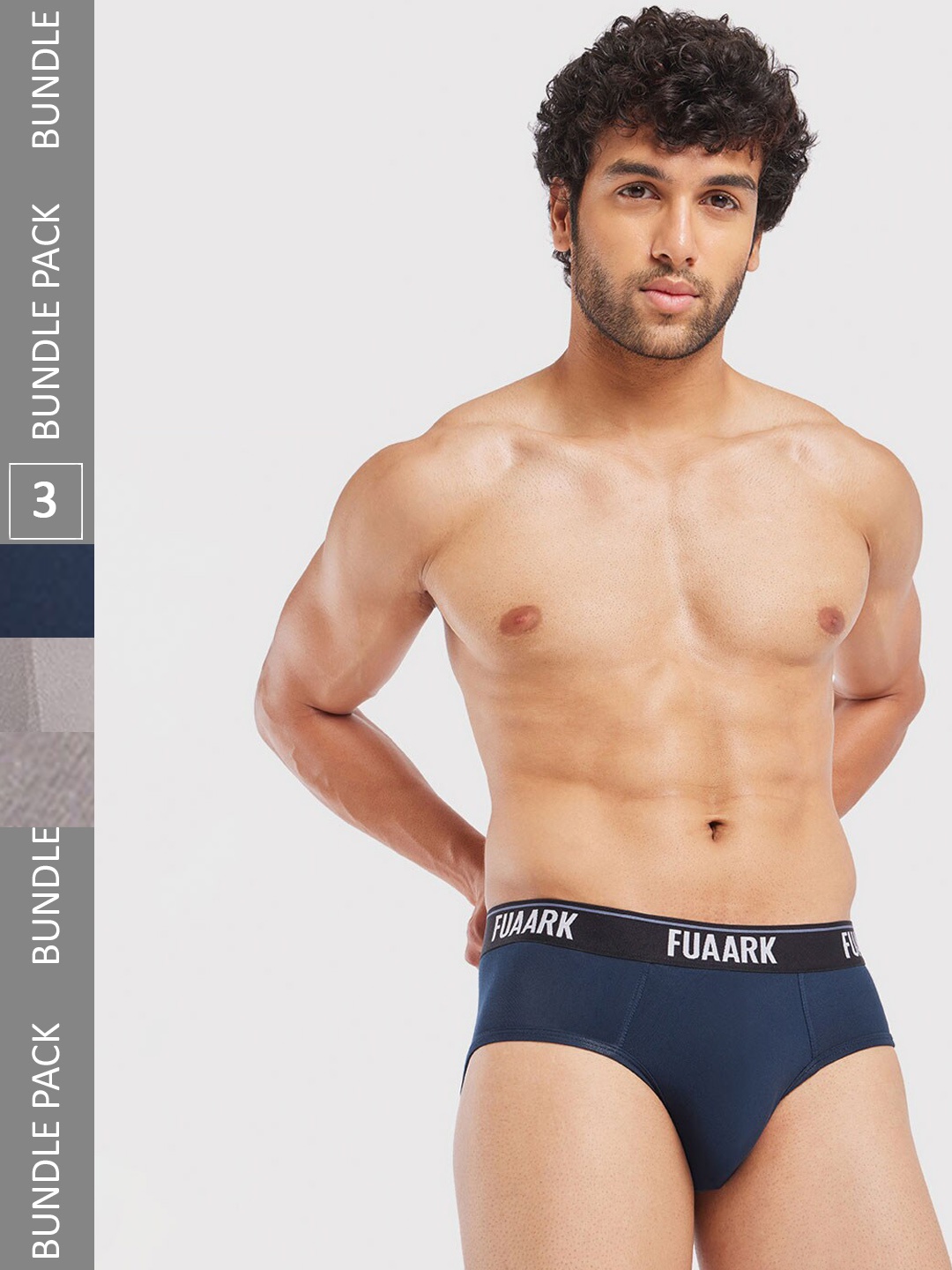 

FUAARK Pack Of 3 Anti-Microbial Basic Briefs FUSMBrP3-Blue-Grey2-S
