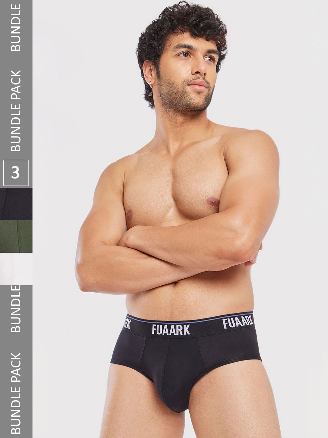 

FUAARK Pack Of 3 Anti-Microbial Basic Briefs FUSMBrP3-Black-White-Olive-S