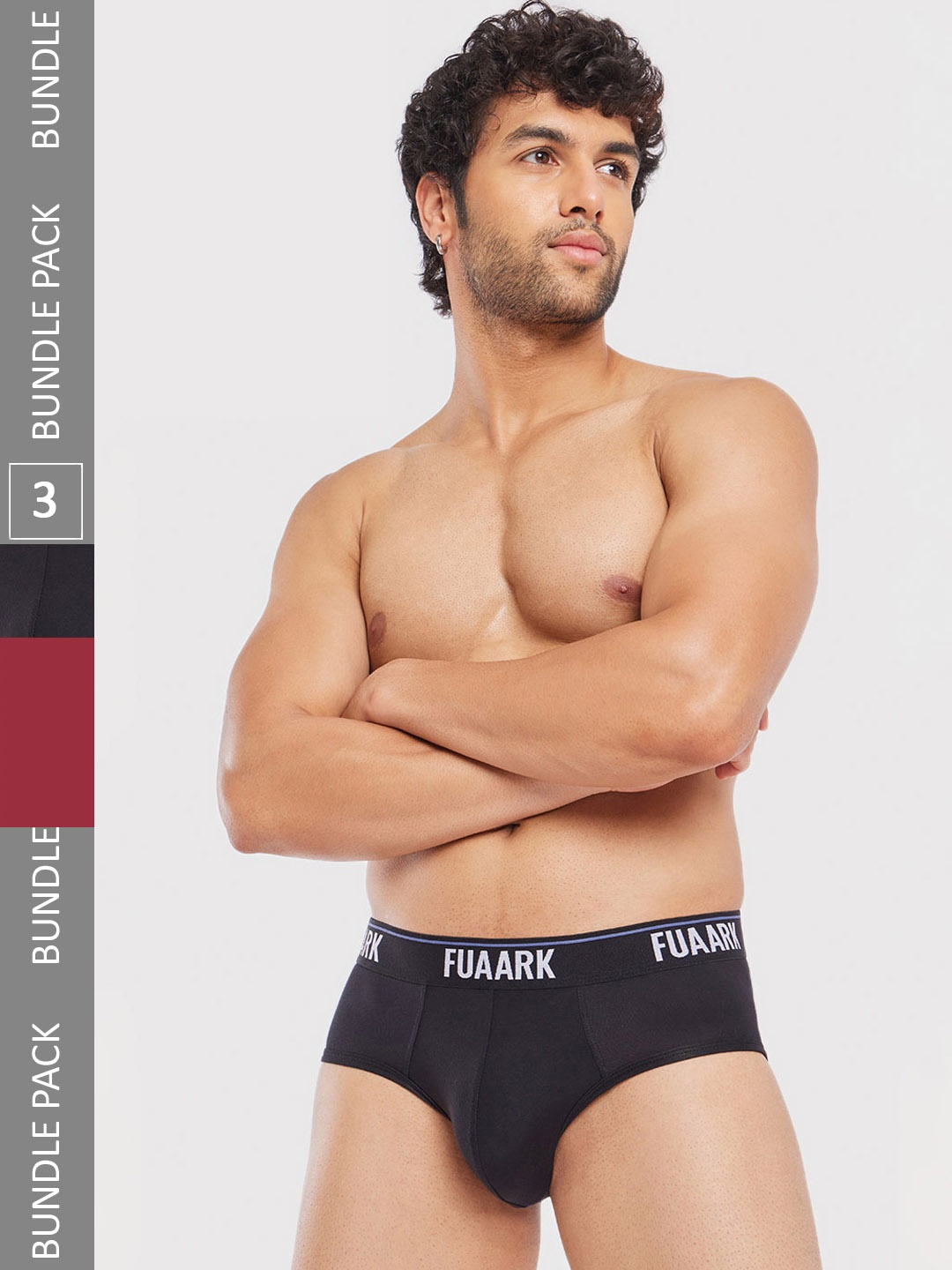 

FUAARK Pack Of 3 Ultra Soft Anti Microbial Basic Briefs FUSMBrP3-Black-Maroon2-S