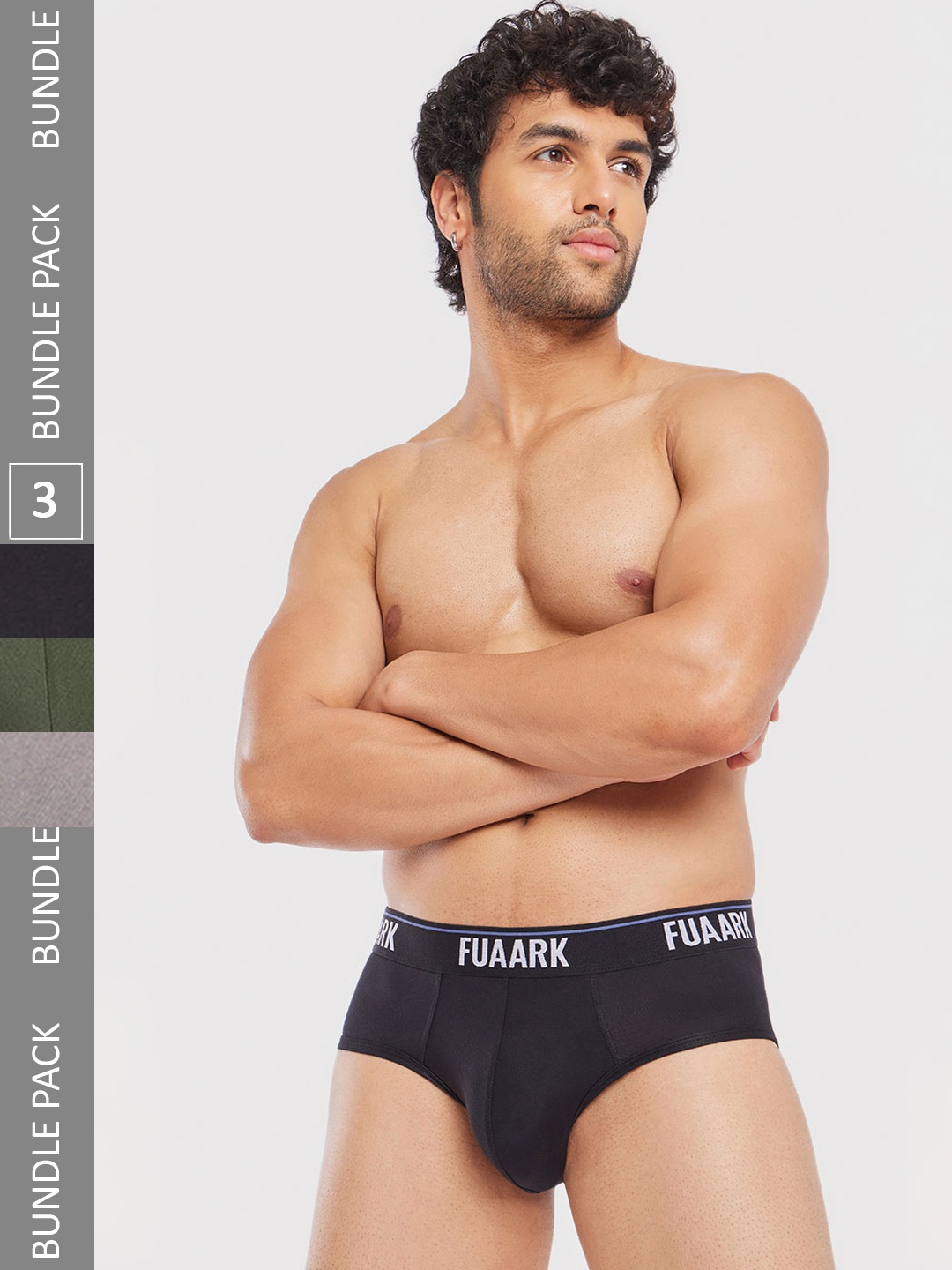 

FUAARK Pack Of 3 Anti Microbial Briefs FUSMBrP3-Black-Olive-Grey-S