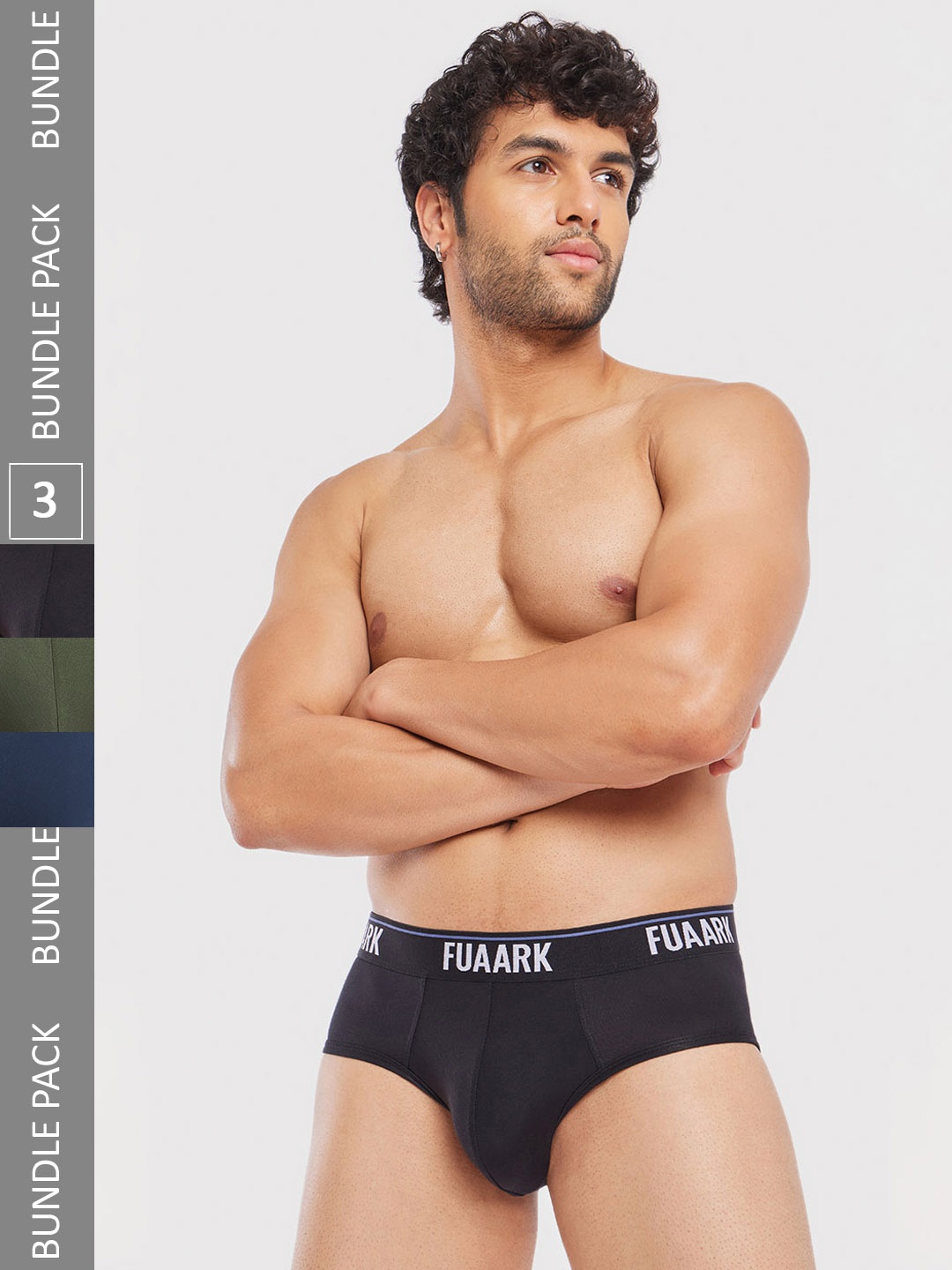 

FUAARK Pack Of 3 Ultra Soft Briefs FUSMBrP3-Black-Blue-Olive-S