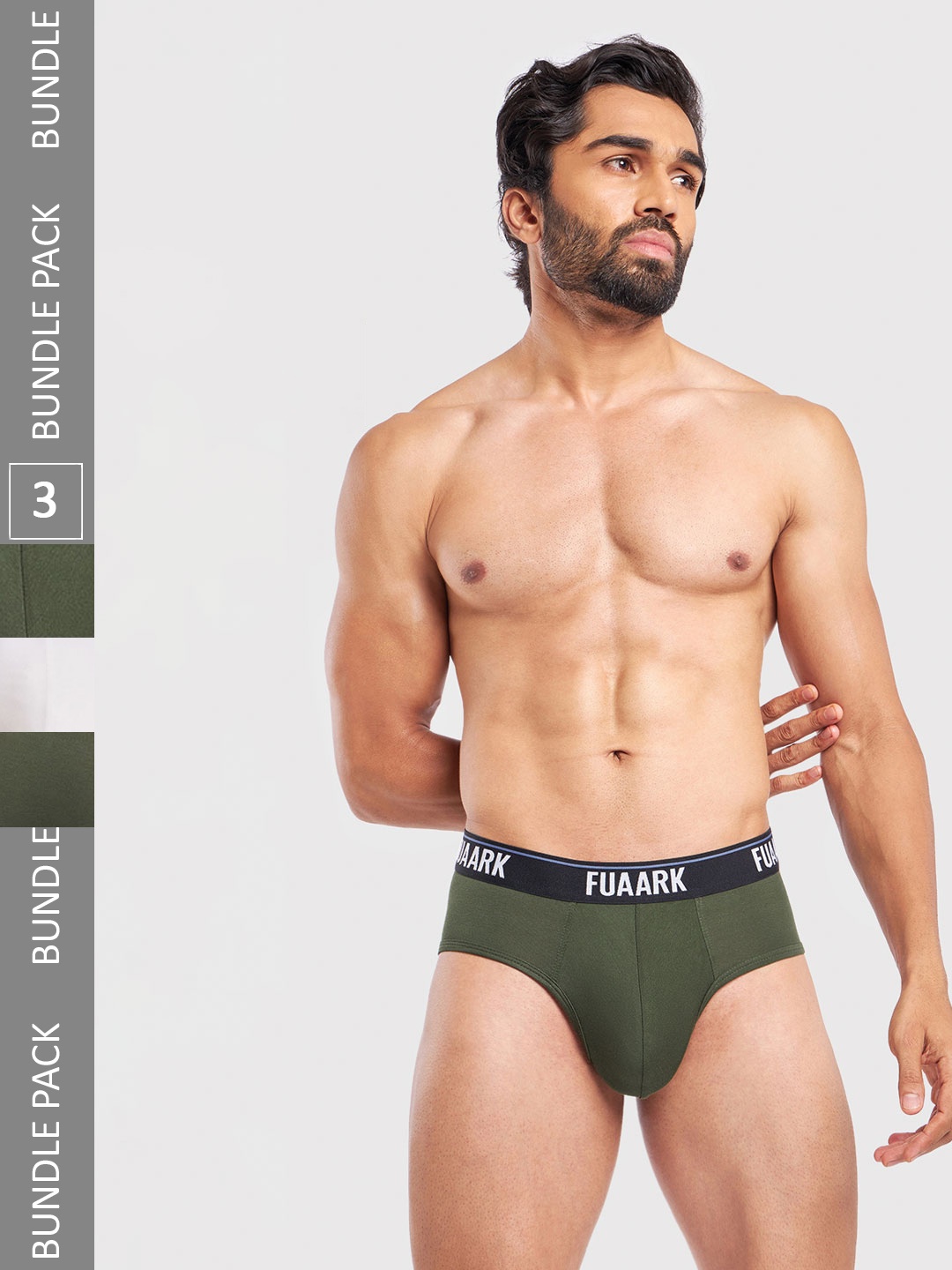

FUAARK Pack Of 3 Anti Microbial Ultra Soft Modal Hipster Briefs FUSMBrP3-White-Olive2-S, Olive
