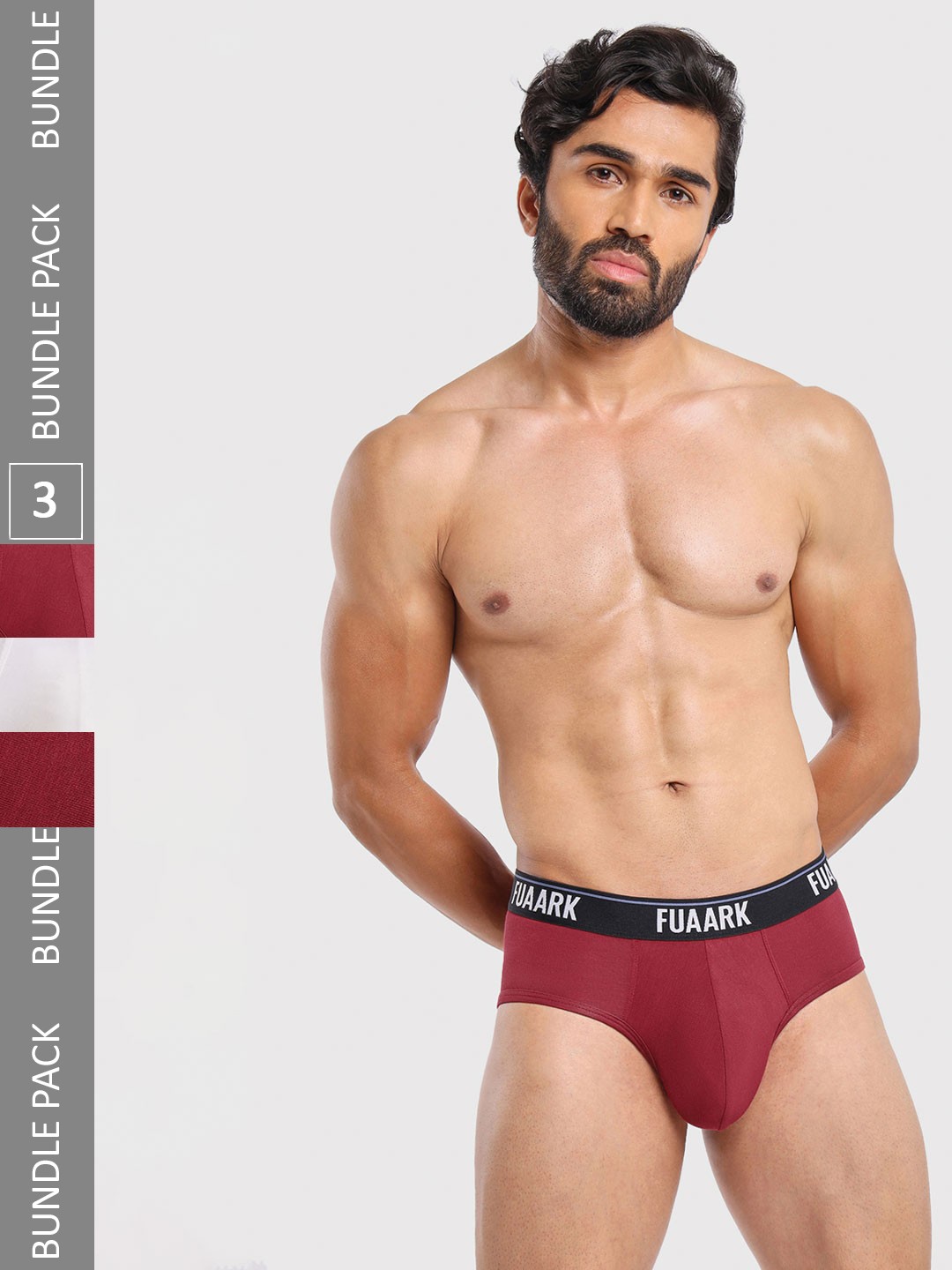 

FUAARK Pack Of 3 Anti-Microbial Basic Briefs FUSMBrP3-White-Maroon2-S, Maroon