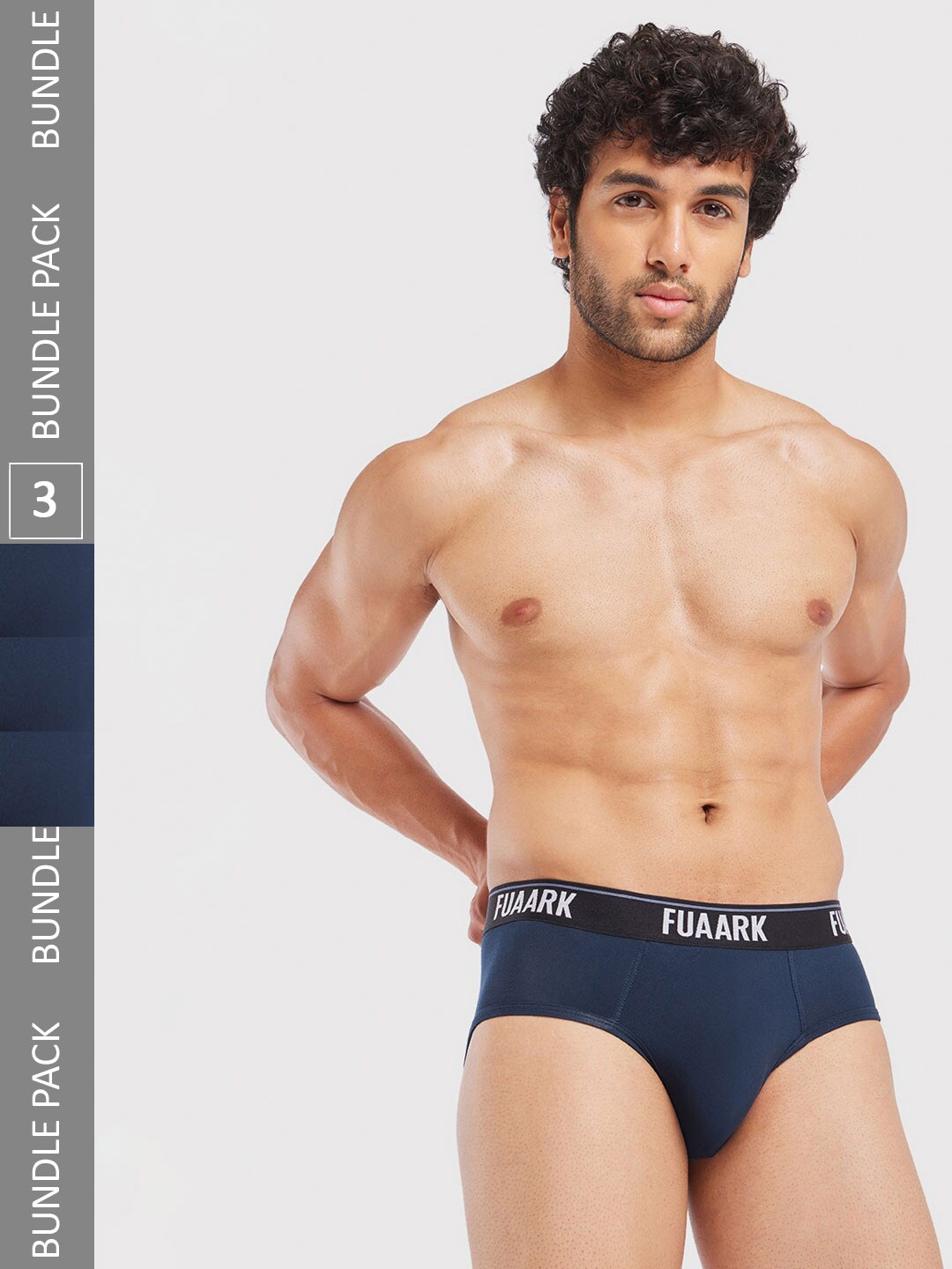 

FUAARK Pack Of 3 Anti-Microbial Basic Briefs FUSMBrP3-Blue3-S, Navy blue