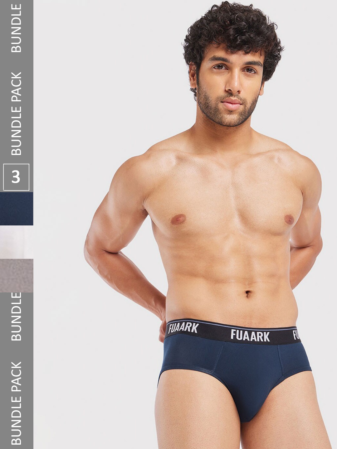 

FUAARK Pack Of 3 Anti-Microbial Basic Briefs FUSMBrP3-Blue-White-Grey-S