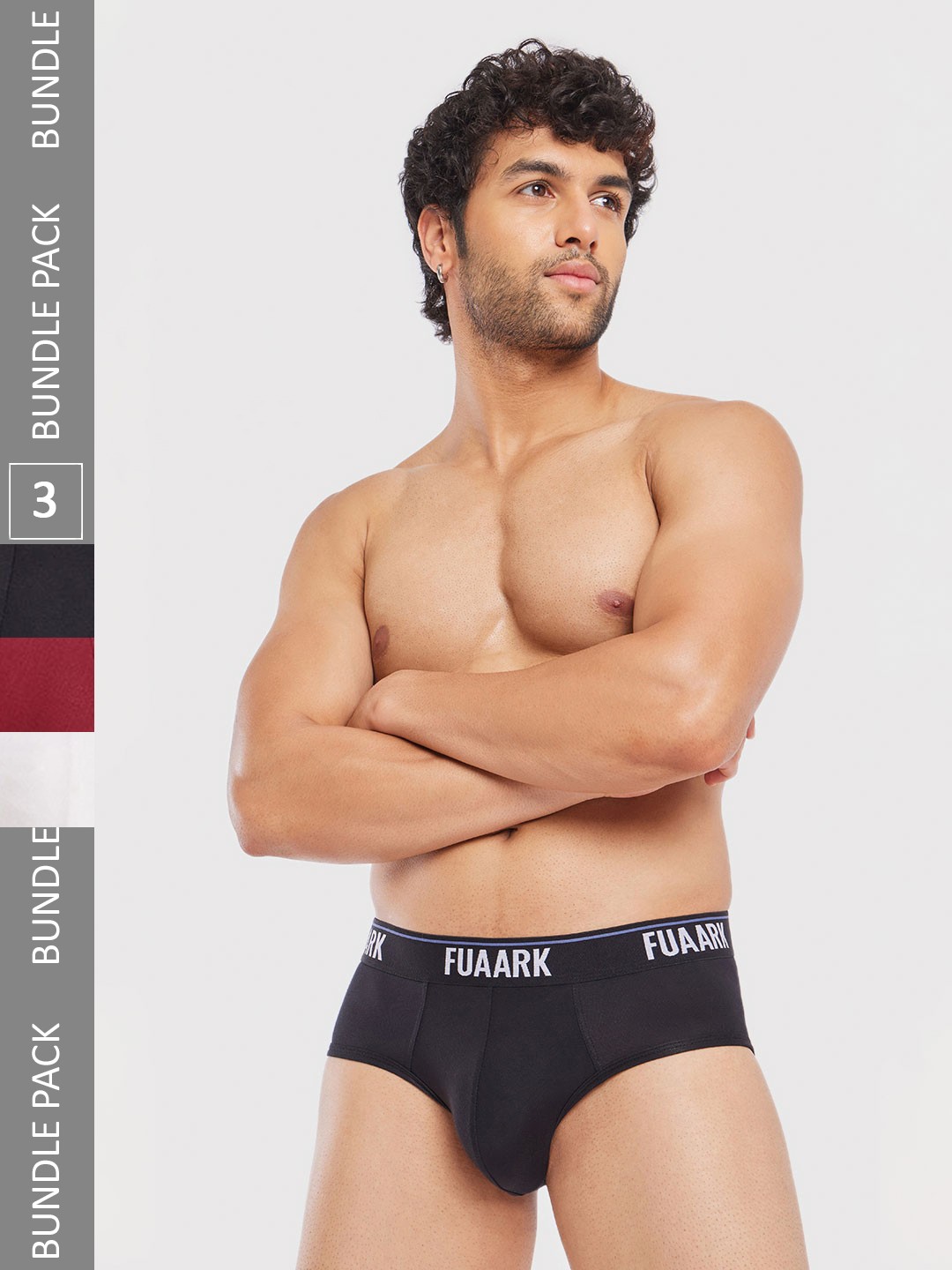 

FUAARK Pack Of 3 Ultra Soft Basic Briefs FUSMBrP3-Black-White-Maroon-S