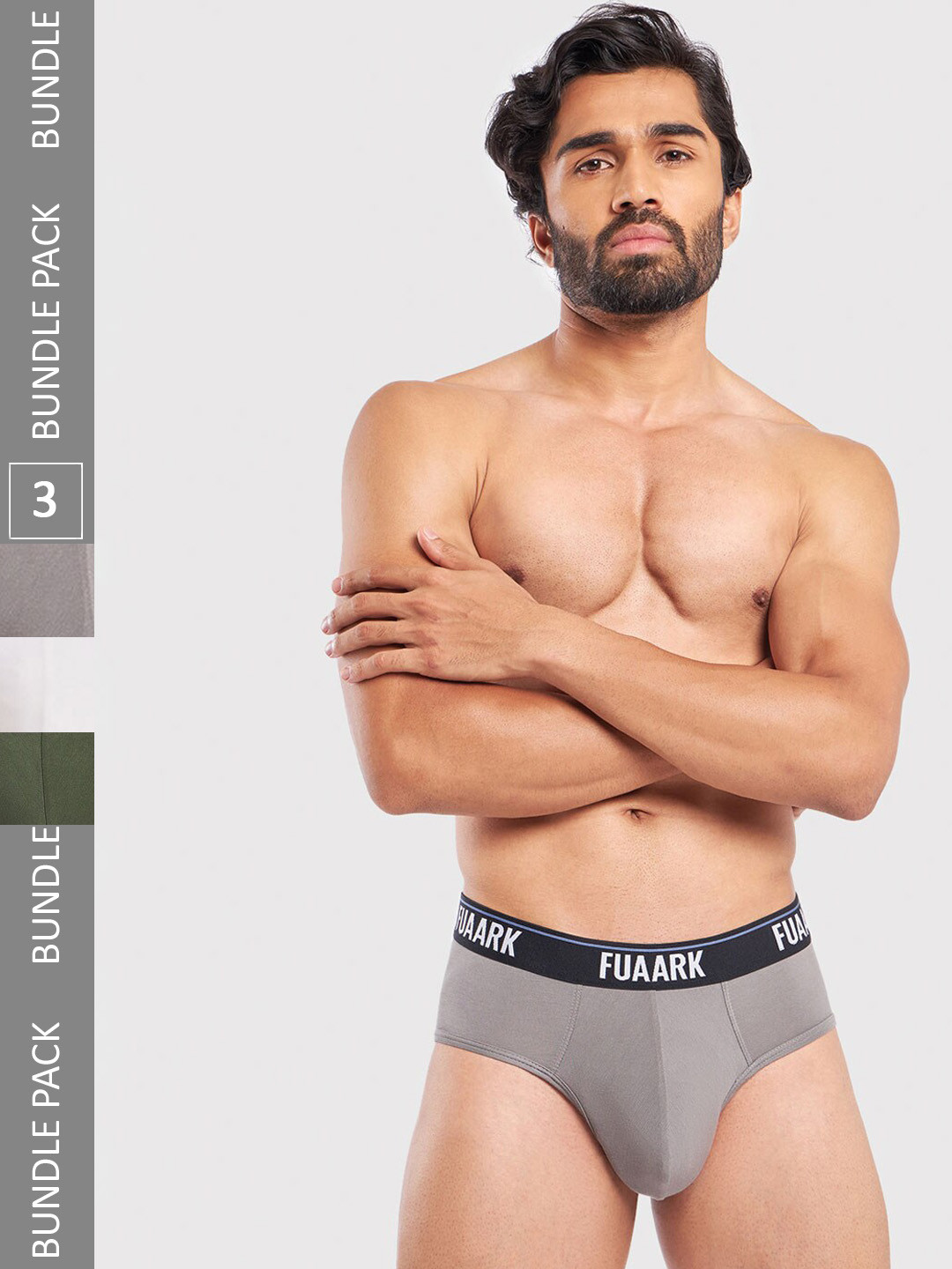 

FUAARK Pack Of 3 Anti-Microbial Basic Briefs FUSMBrP3-White-Olive-Grey-S