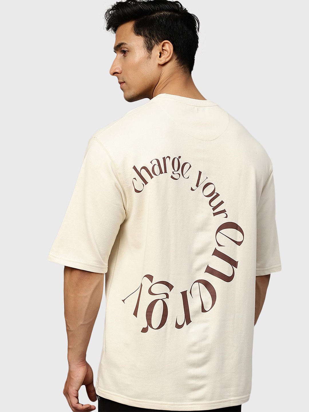 

FUAARK Typography Printed Oversized Cotton T-Shirt, Beige