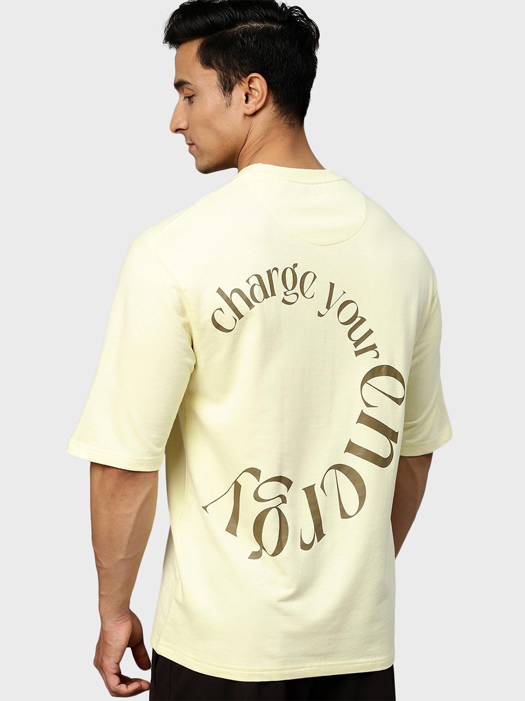 

FUAARK Typography Printed Oversized Cotton T-Shirt, Yellow