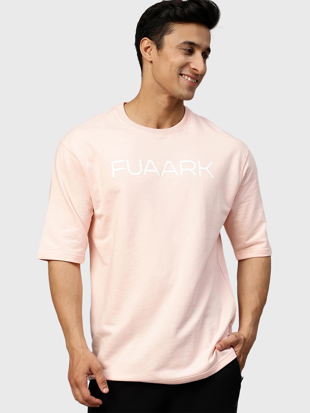 

FUAARK Typography Printed Oversized Cotton T-Shirt, Peach