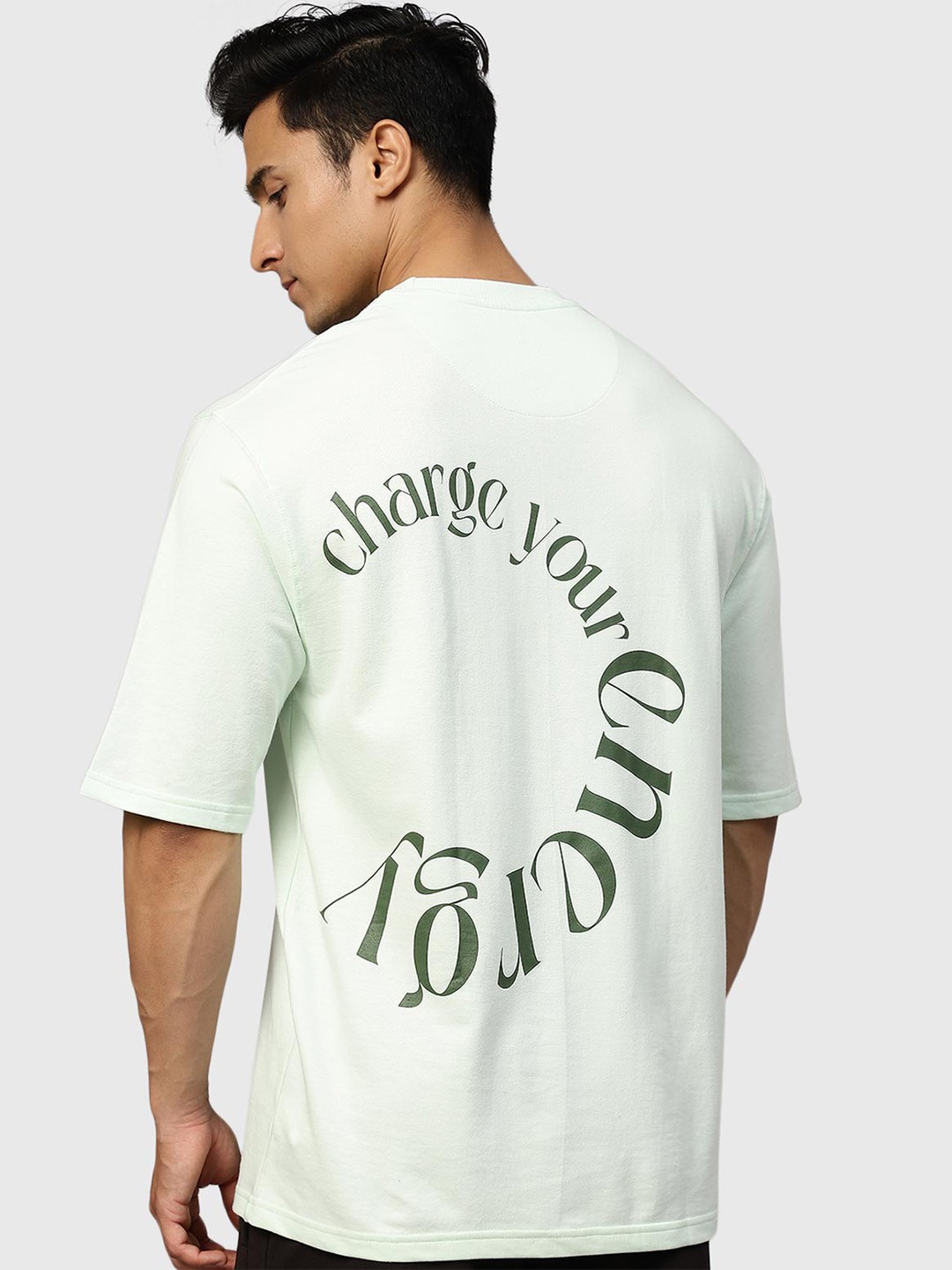 

FUAARK Typography Printed Oversized Cotton T-Shirt, Green