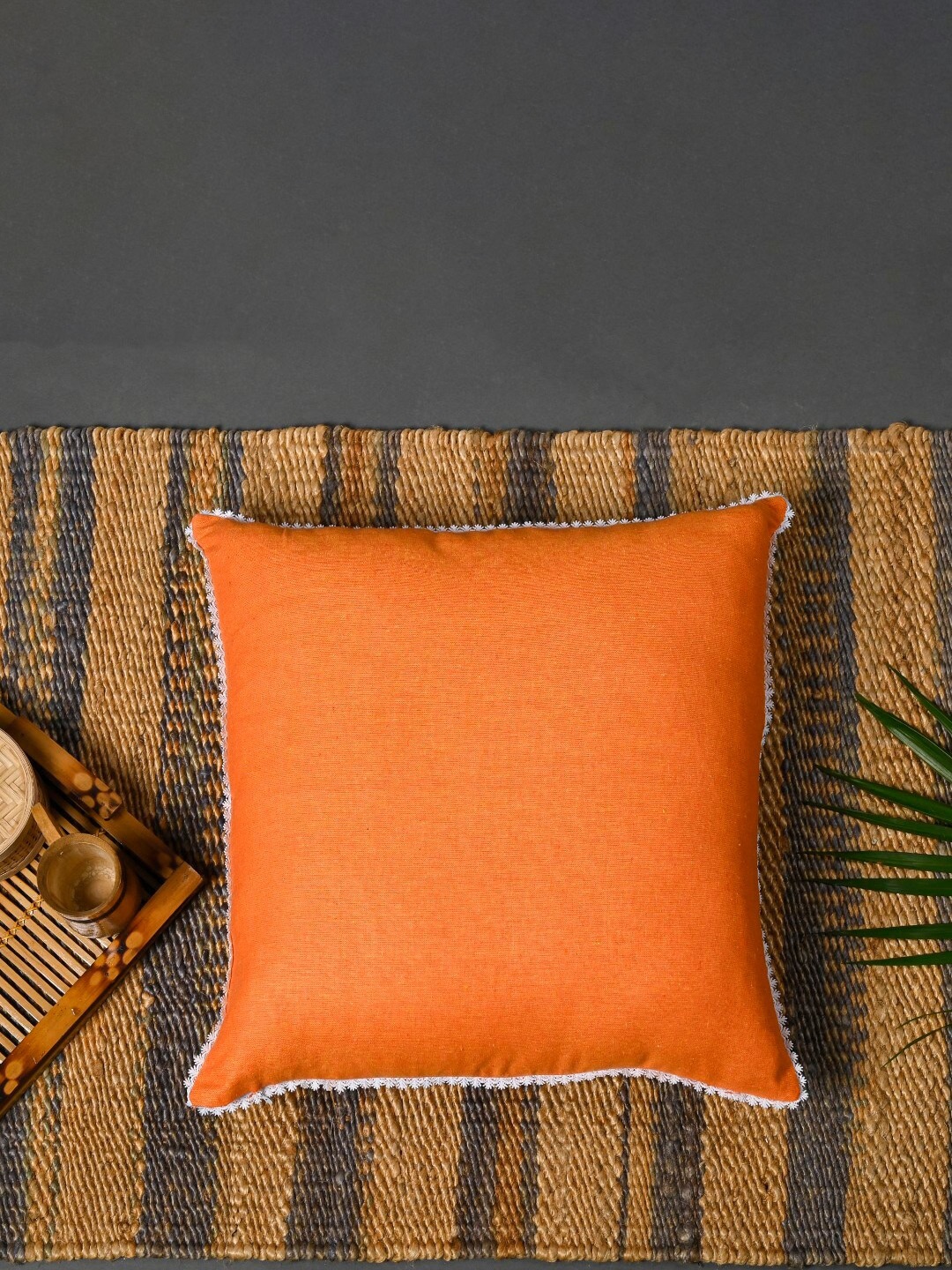 

OUSSUM Orange & White 5-Pieces Cotton Square Cushion Covers