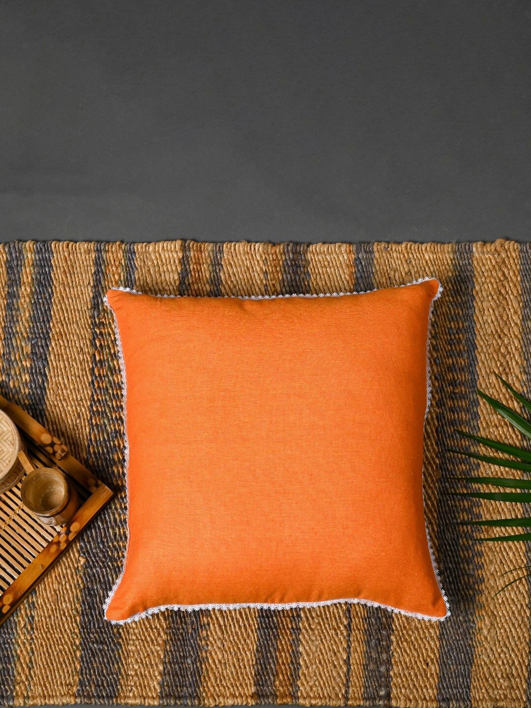 

OUSSUM Orange & White 5-Pieces Cotton Square Cushion Covers