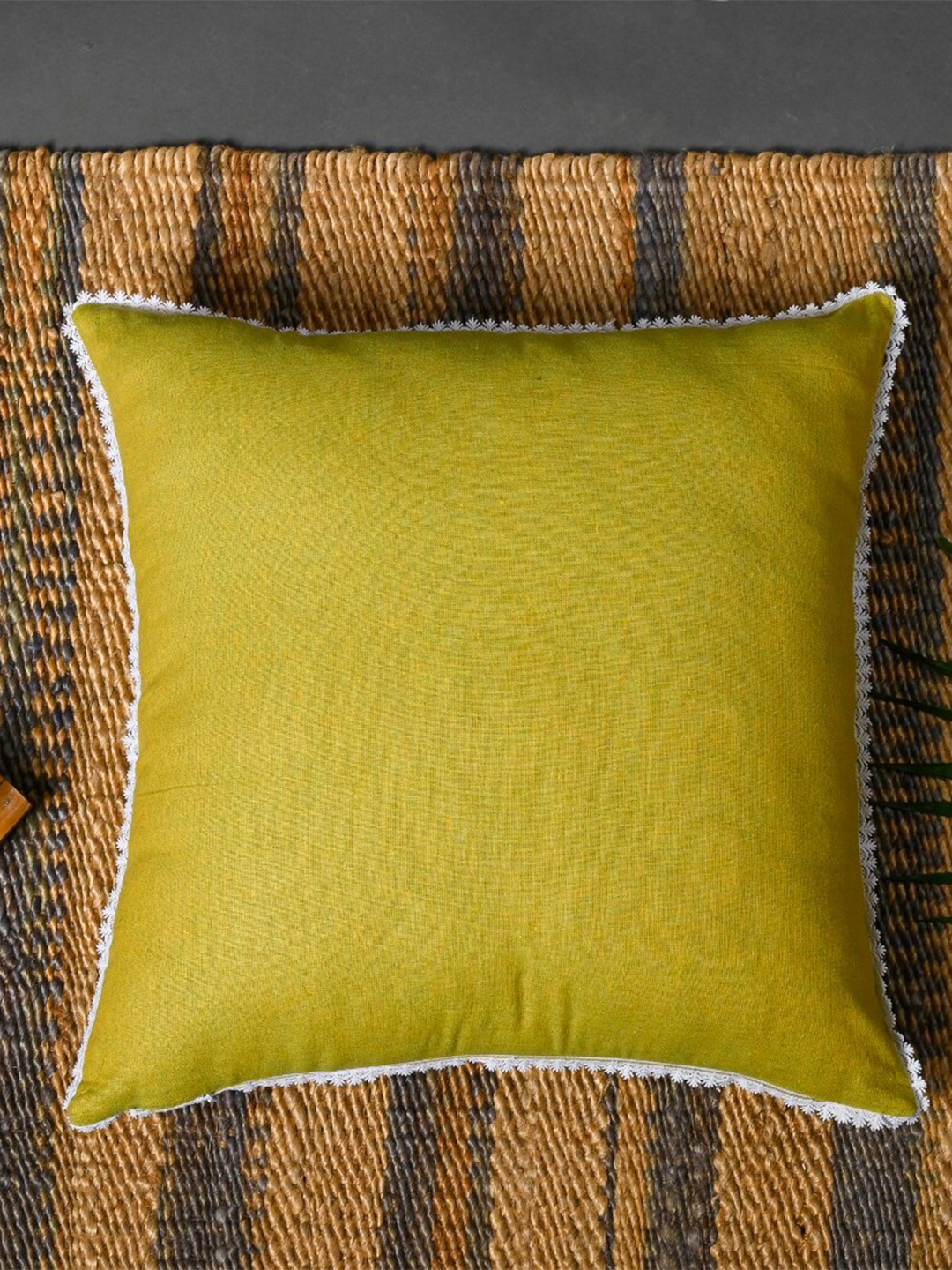 

OUSSUM 5 Pieces Yellow & White Cotton Square Cushion Covers