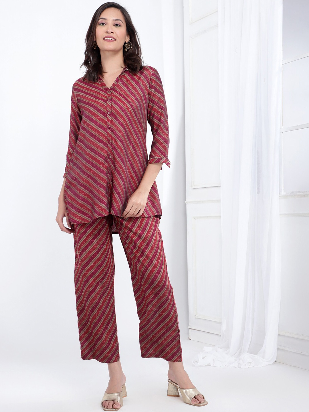 

Bani Women Striped Tunic And Trousers, Magenta
