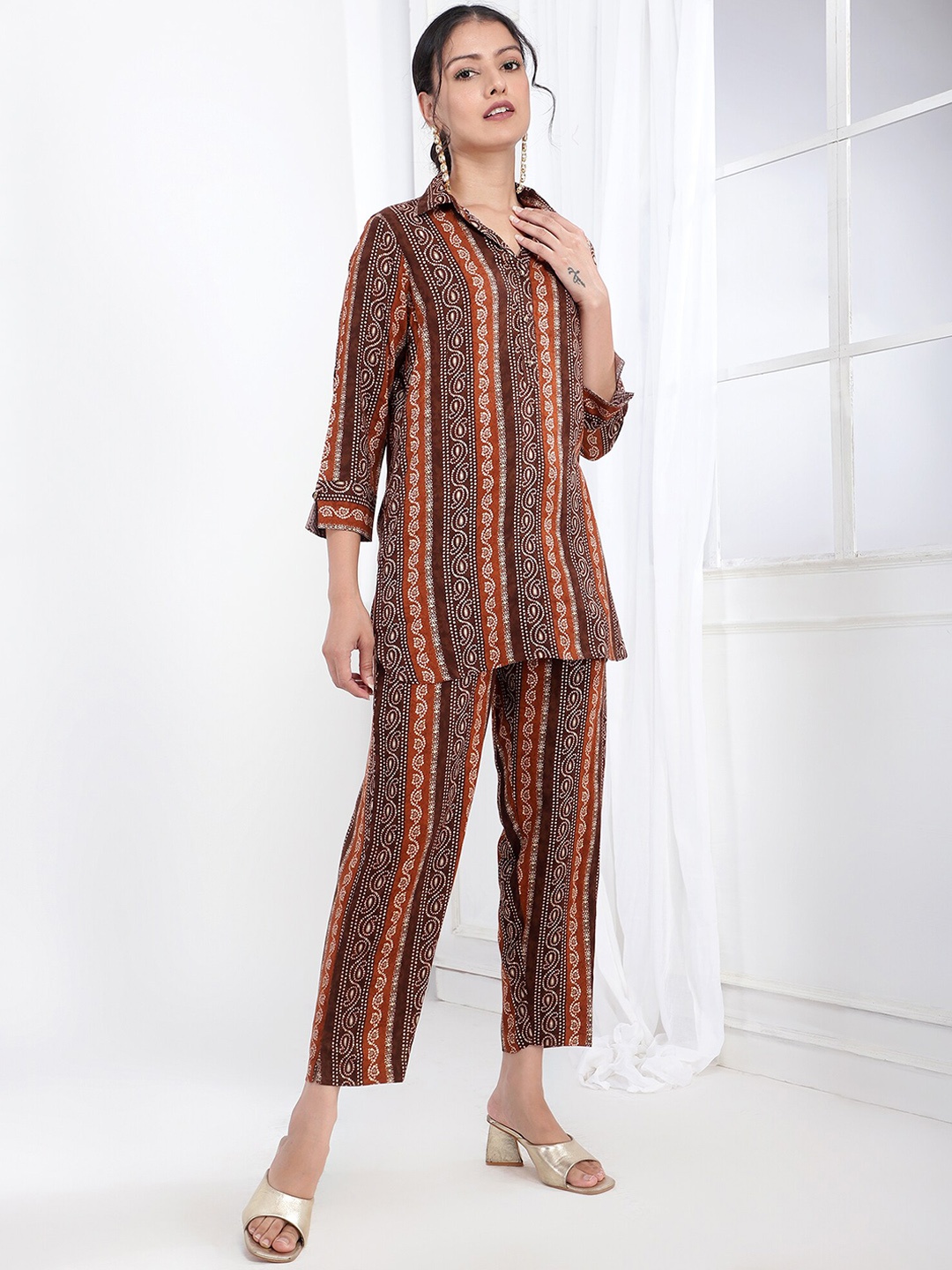 

Bani Women Bandhani Printed Tunic With Trouser, Brown