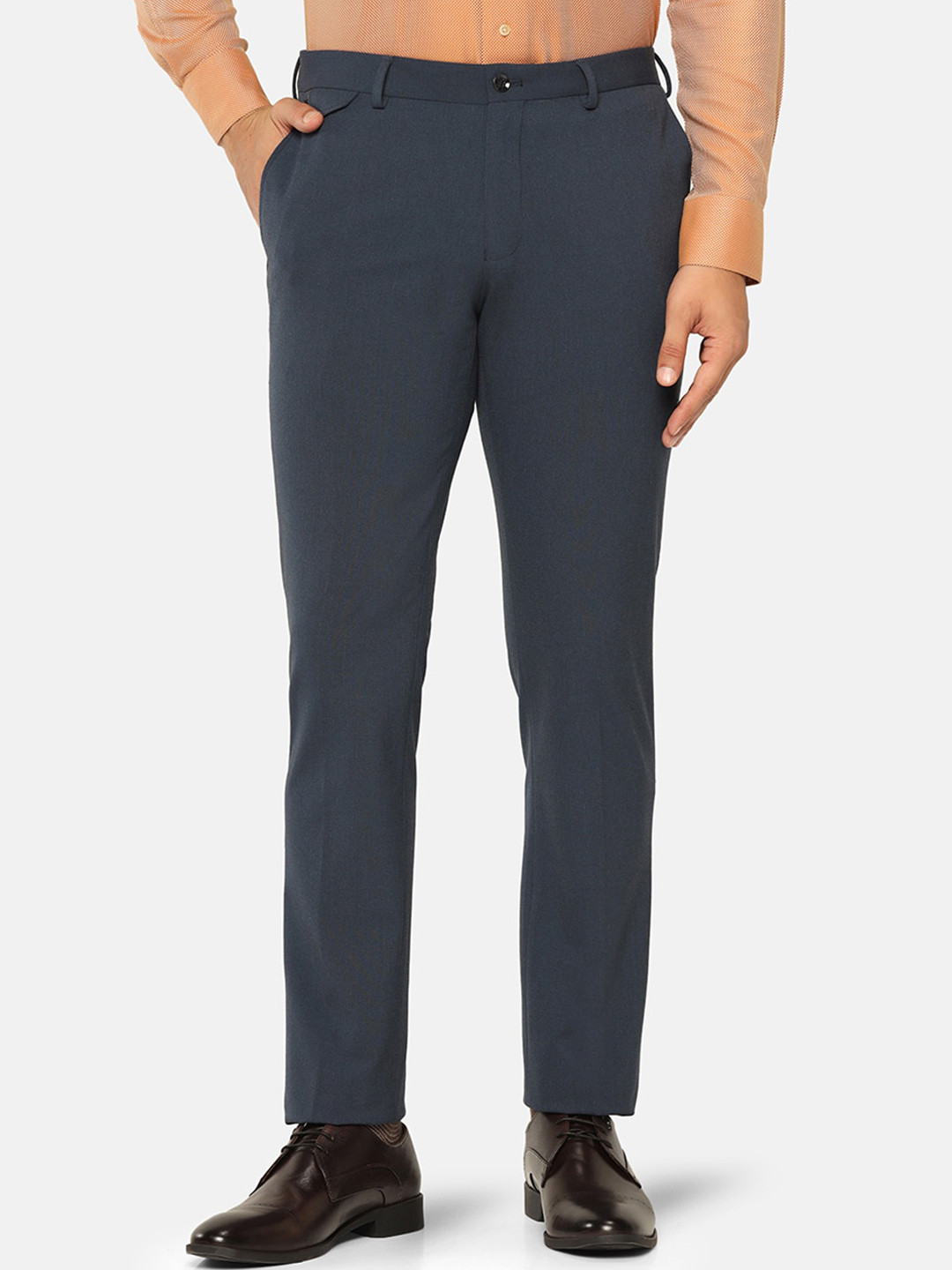 

Blackberrys Men B-91 Slim Fit Easy Wash Mid Rise Formal Trousers, Navy blue