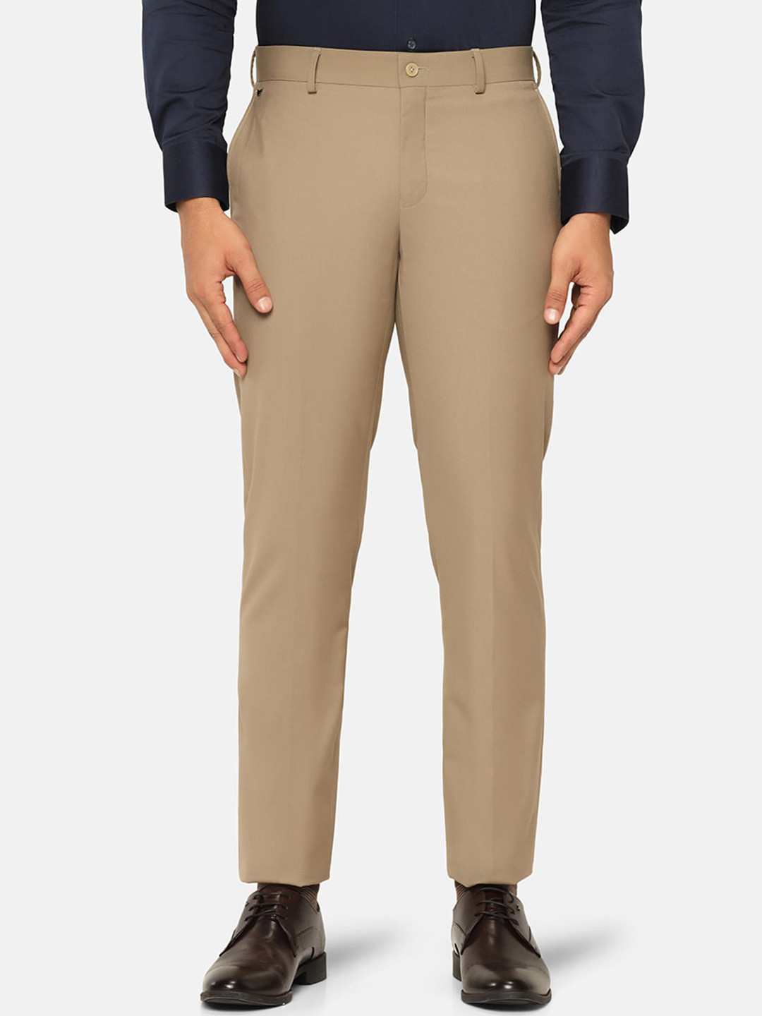 

Blackberrys Men B-95 Slim Fit Easy Wash Mid Rise Formal Trousers, Beige