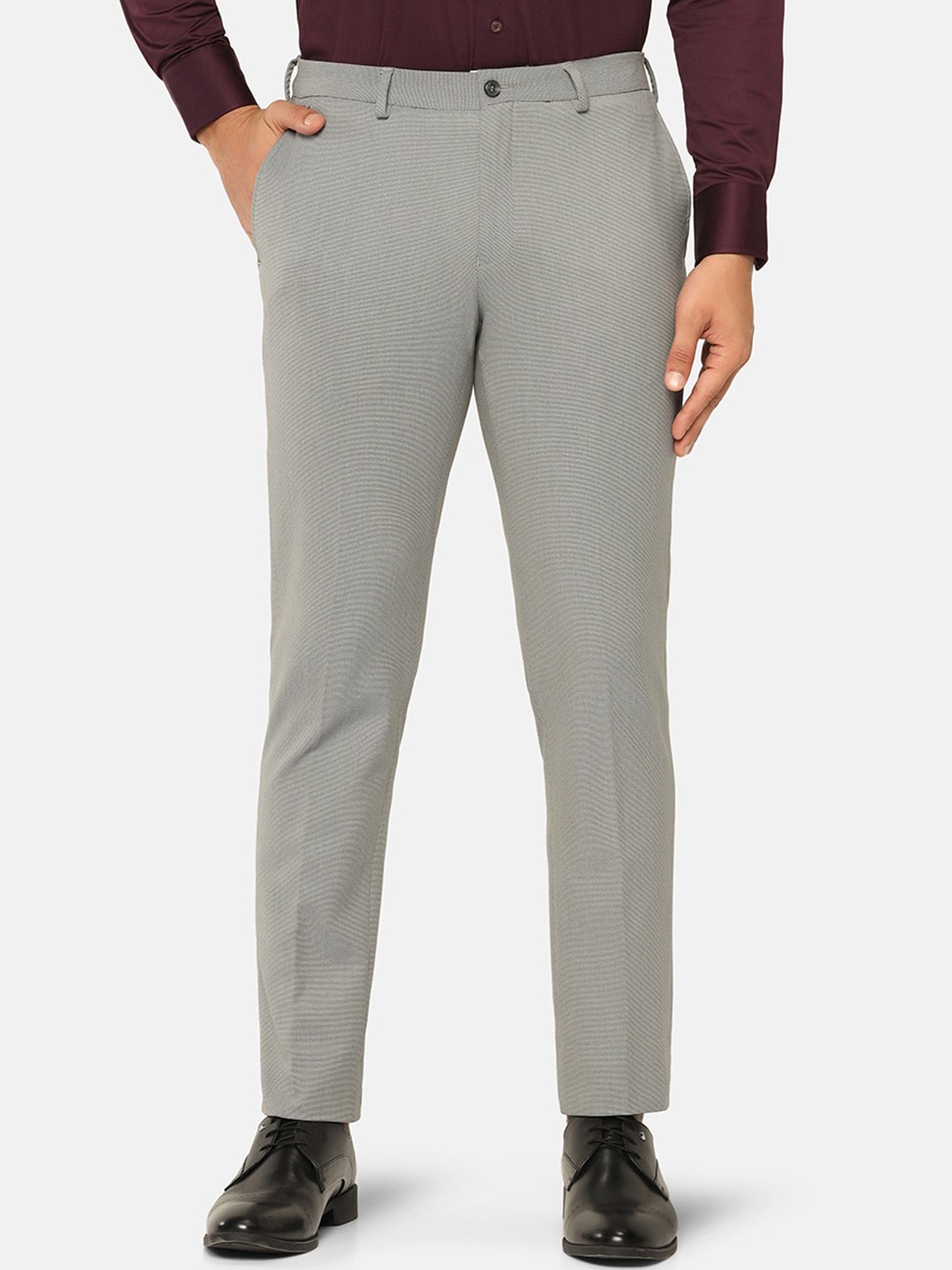 

Blackberrys Men B-91 Slim Fit Easy Wash Formal Trousers, Grey