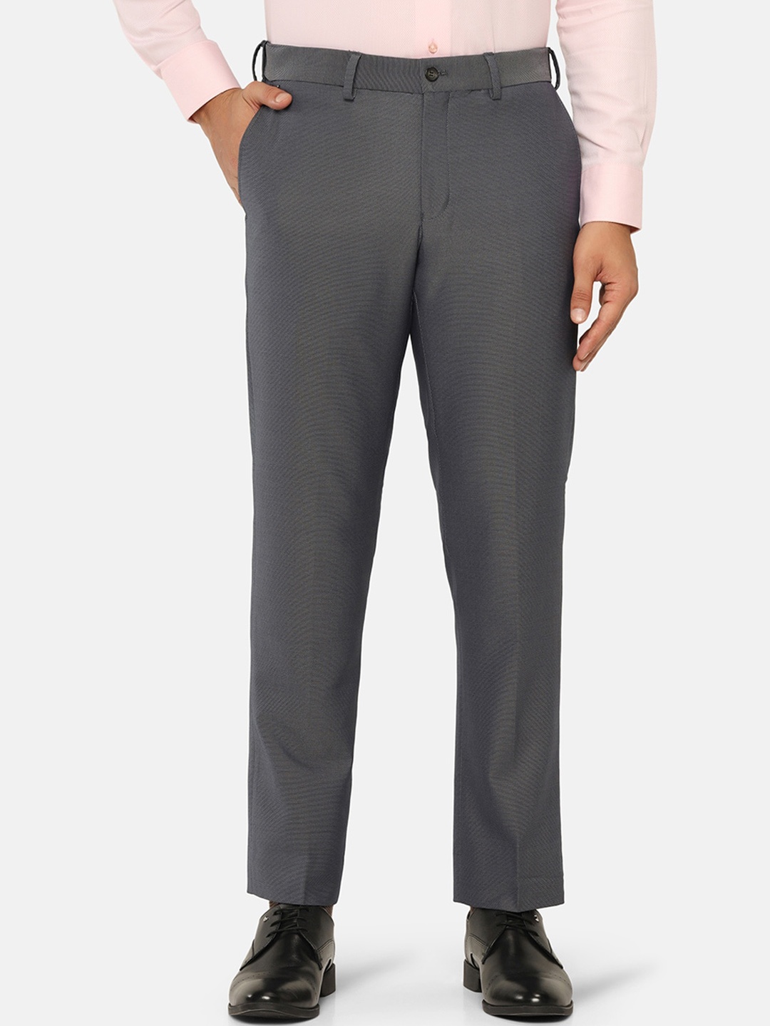 

Blackberrys Men B-95 Slim Fit Easy Wash Mid Rise Formal Trousers, Grey