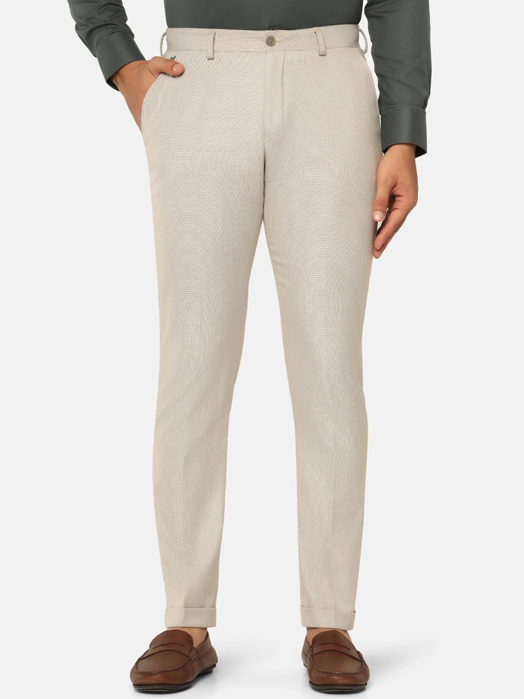 

Blackberrys Men Phoenix Fit Slim Fit Easy Wash Mid Rise Formal Trousers, Beige