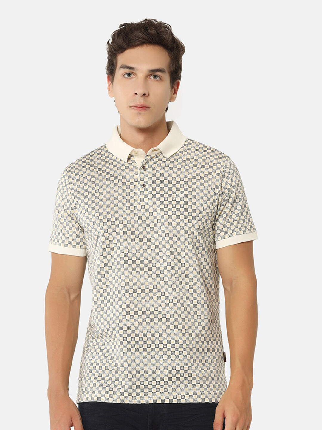 

Blackberrys Micro Ditsy Printed Polo Collar Cotton T-Shirt, White