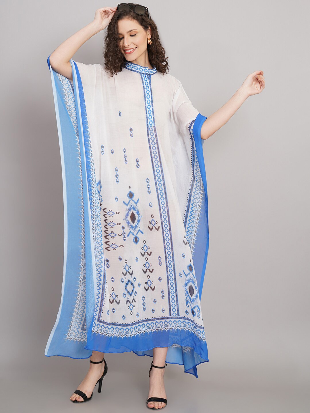 

Rajoria Instyle Abstract Printed Kimono Sleeves Kaftan Midi Dress, Blue