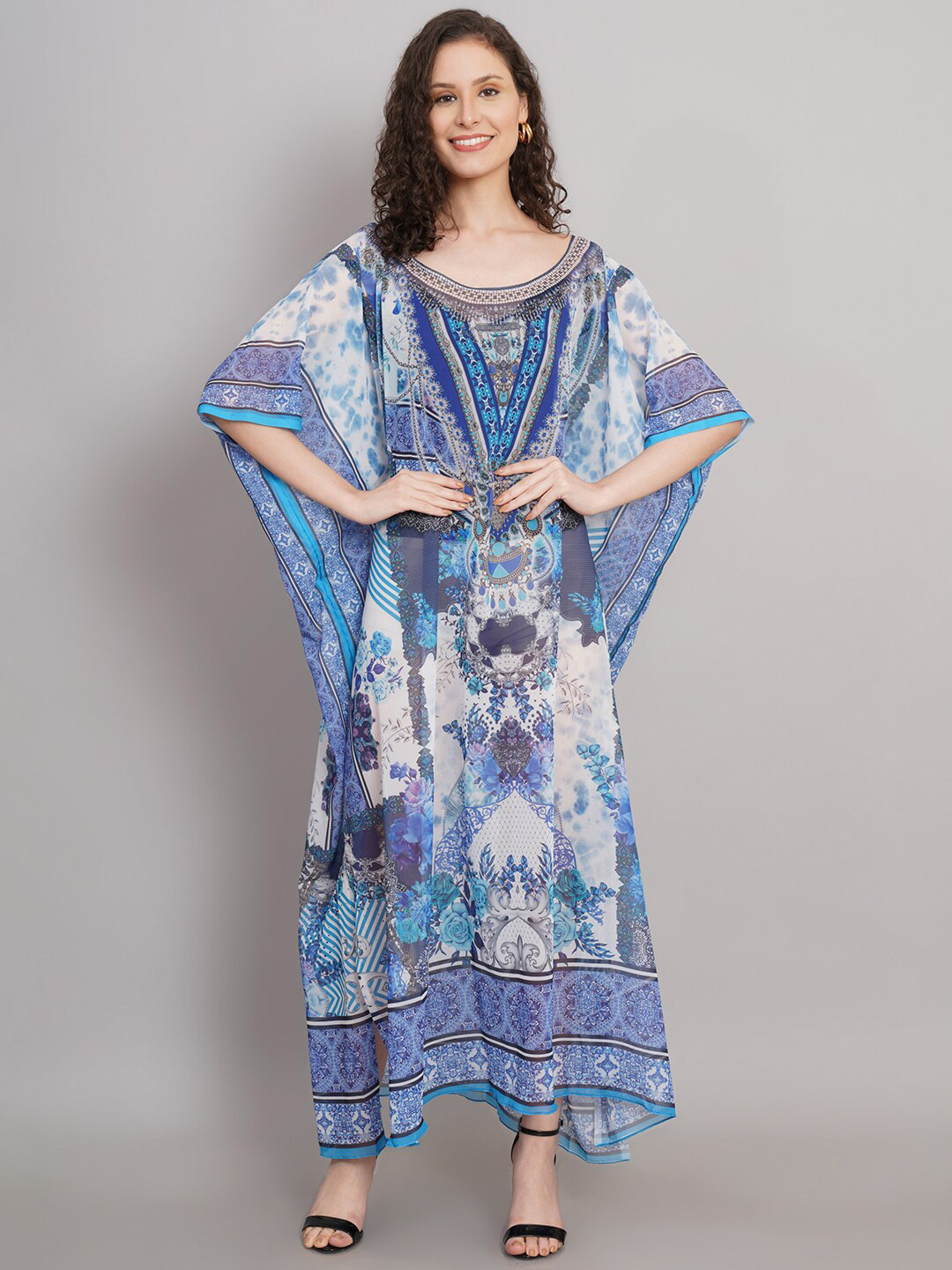 

Rajoria Instyle Abstract Printed Swimwear Cover Up Top, Blue