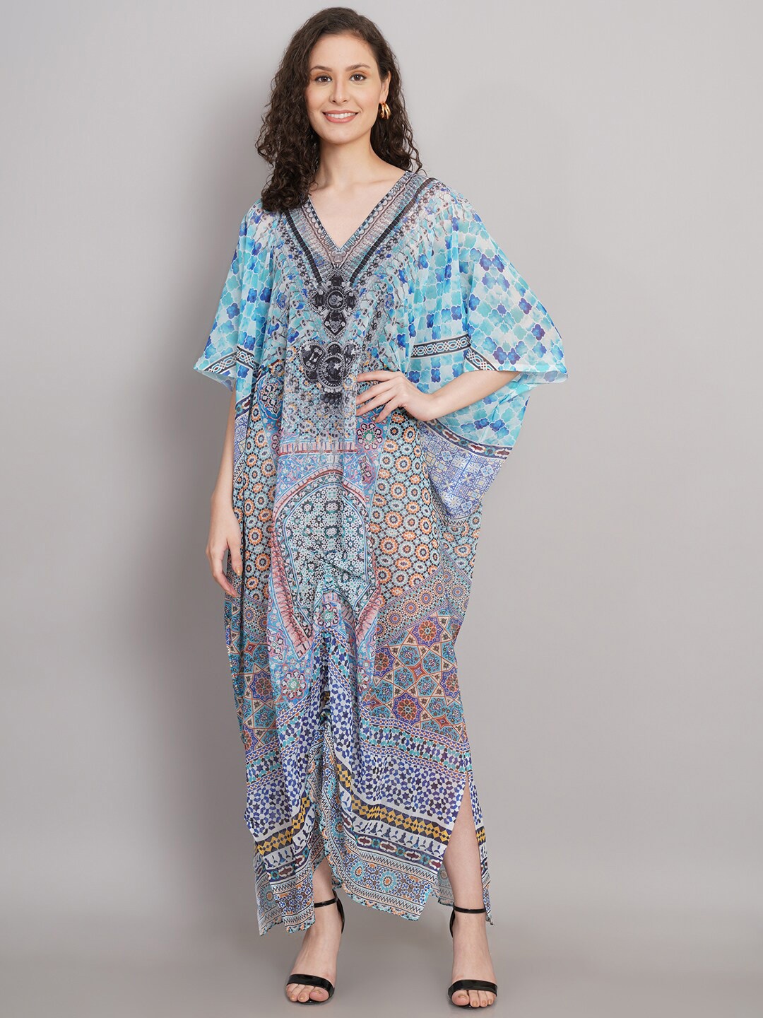 

Rajoria Instyle Abstract Printed Swimwear Cover Up Top, Blue