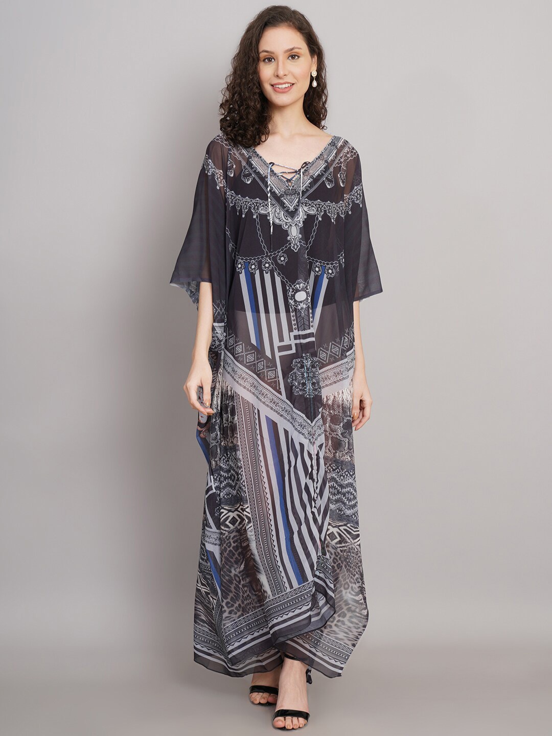 Rajoria Instyle Abstract Printed Swimwear Cover Up Top, Black