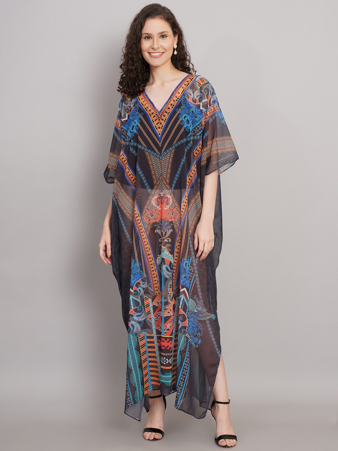 

Rajoria Instyle Abstract Printed Swimwear Cover Up Top, Brown
