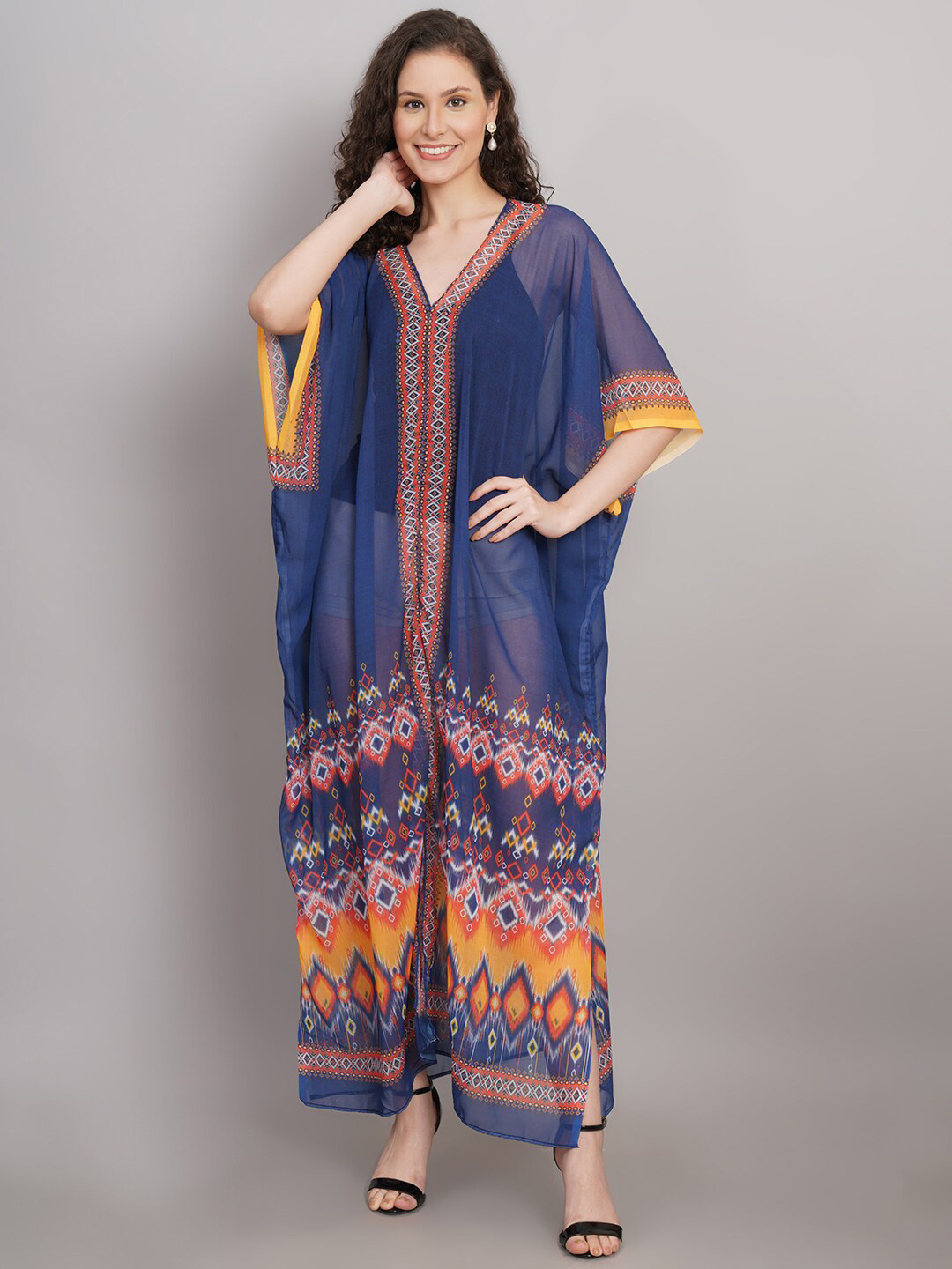 

Rajoria Instyle Abstract Printed Swimwear Cover Up Top, Blue