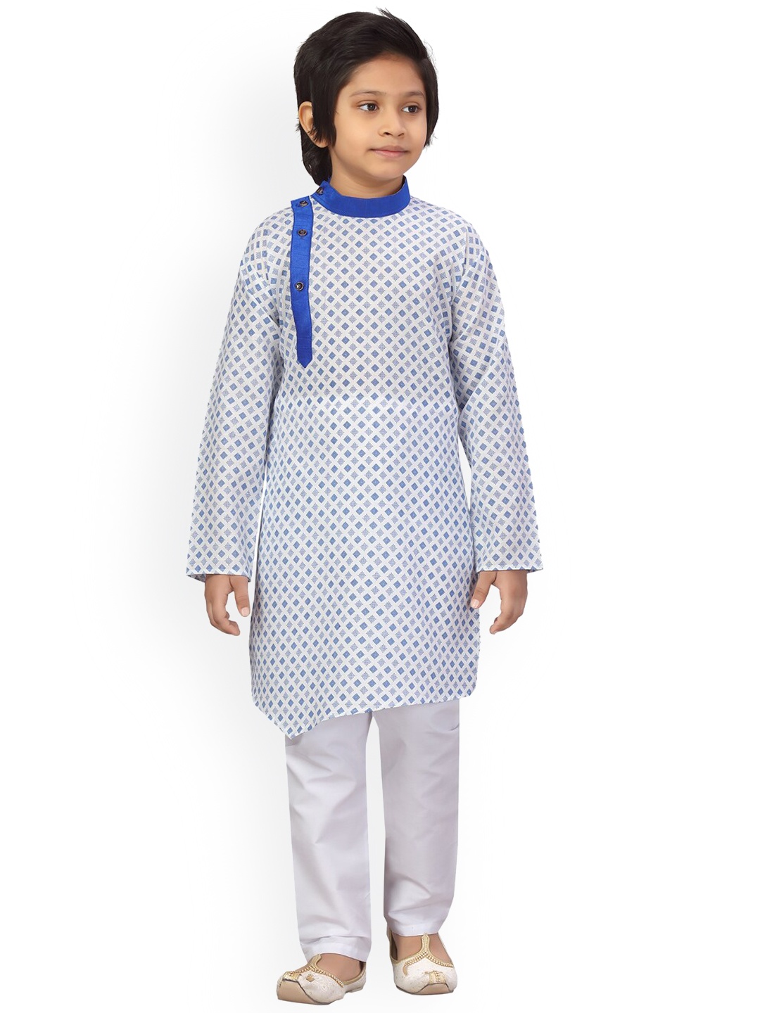 

Aarika Boys Geometric Printed Mandarin Collar Pure Cotton Kurta With Pyjamas, White