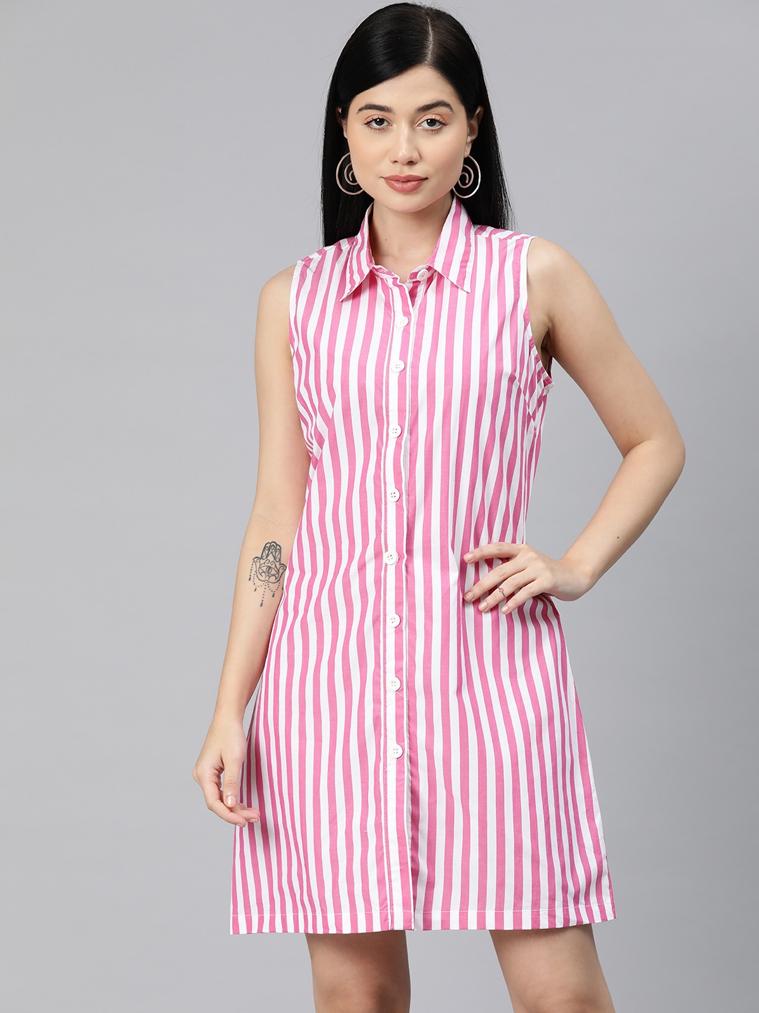 

VARUSHKA Striped Shirt Dress, Pink