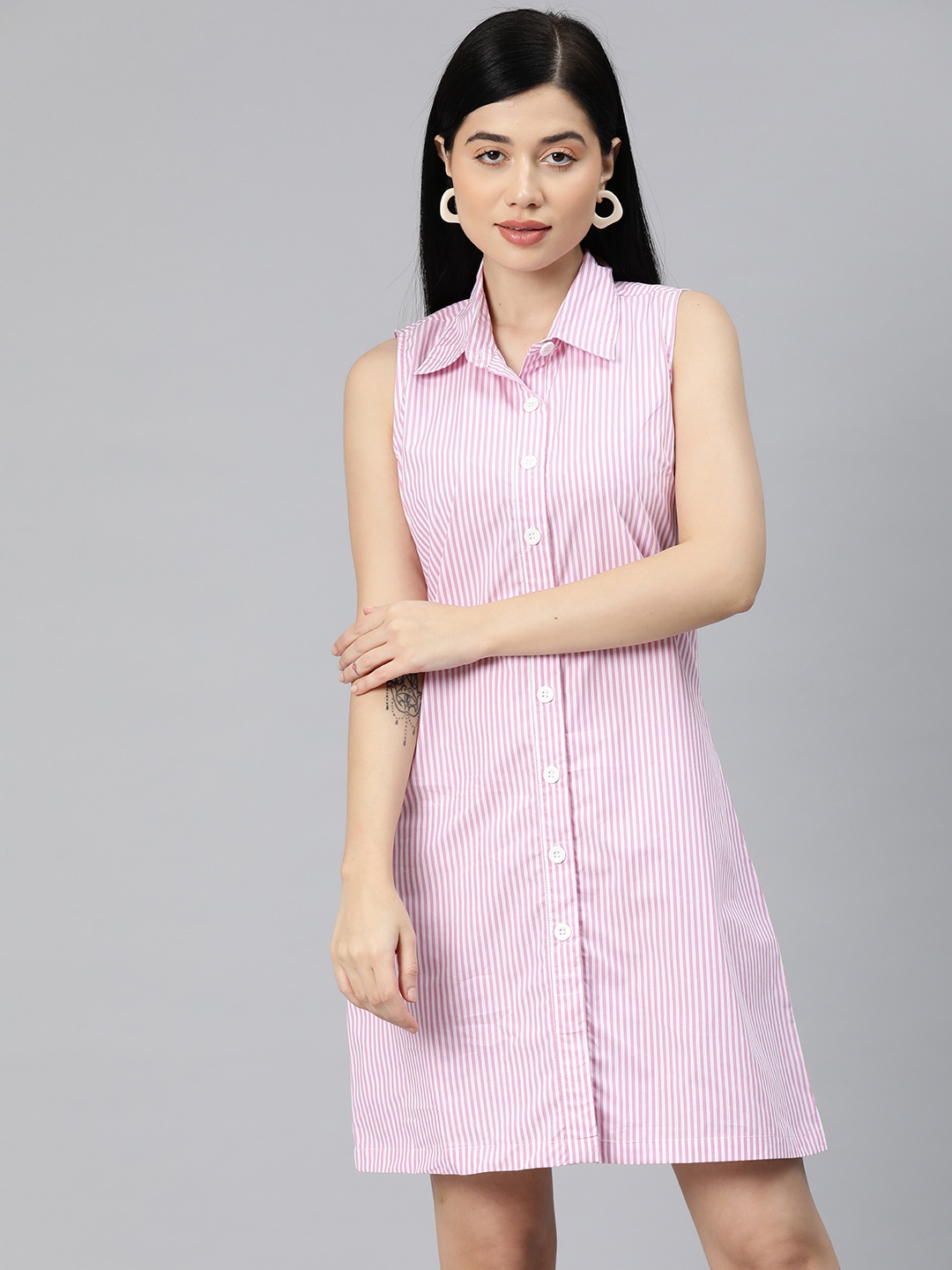 

VARUSHKA Striped Shirt Dress, Pink