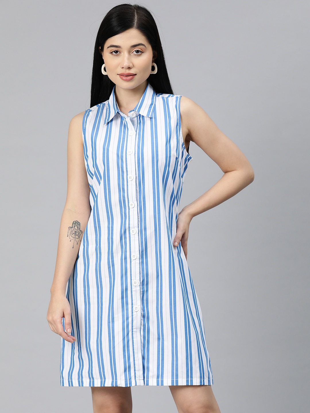 

VARUSHKA Striped Shirt Dress, Blue