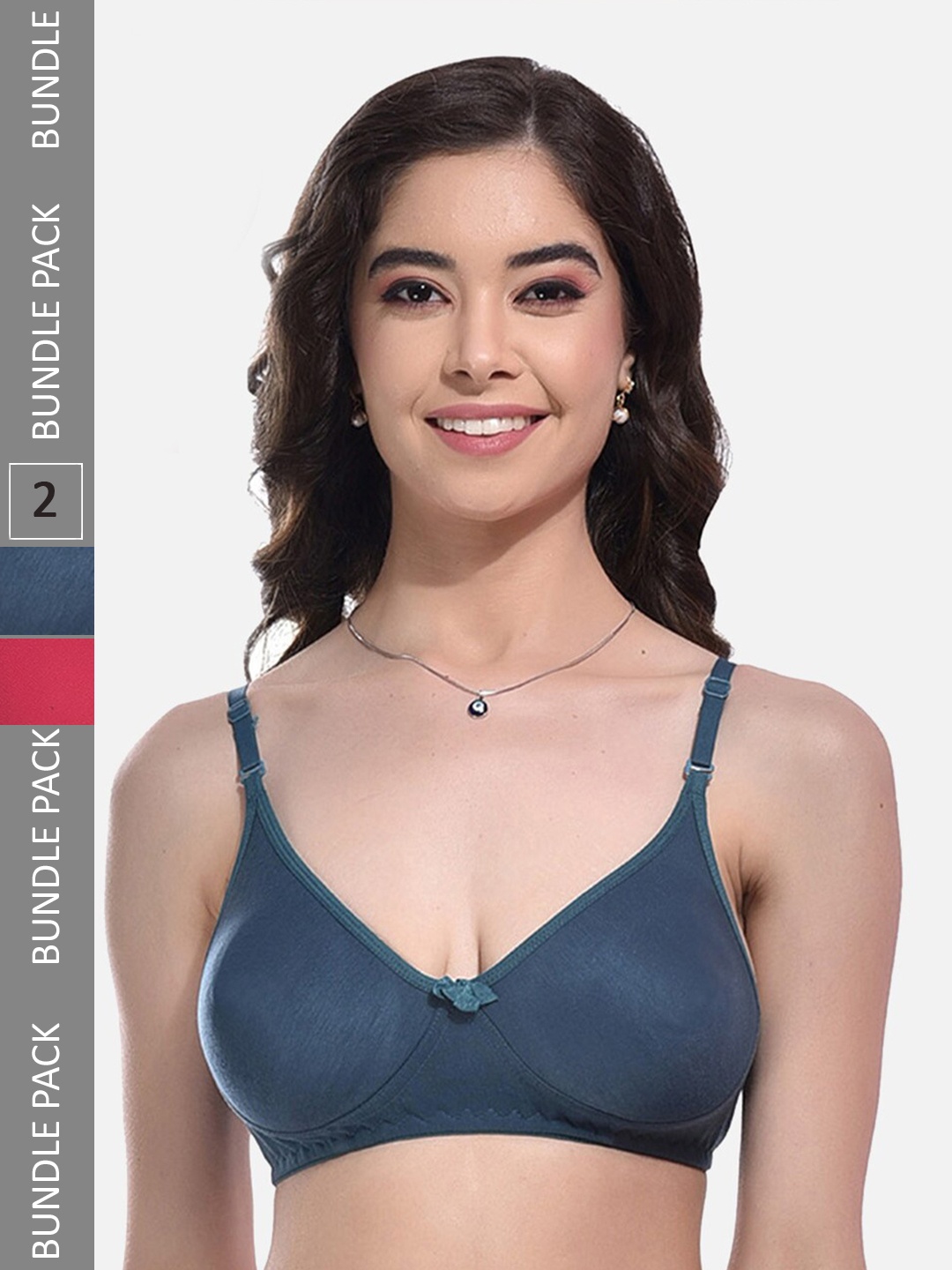 

FIMS Pack Of 2 Full Coverage Non-Padded Non-Wired Everyday Bra With All Day Comfort, Pink