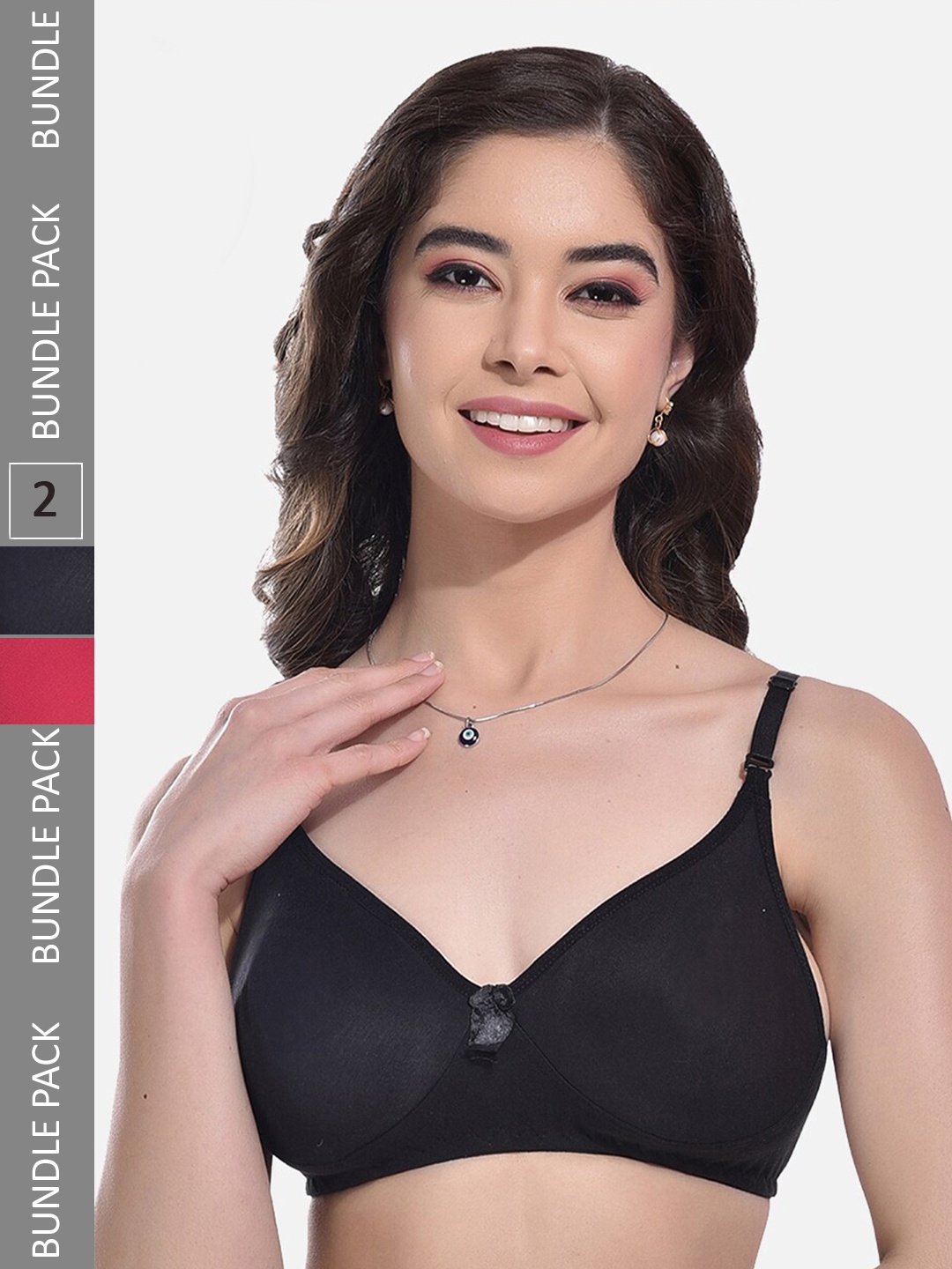 

FIMS Pack Of 2 Non Padded Full Coverage Super Support Everyday Bras With All Day Comfort, Black