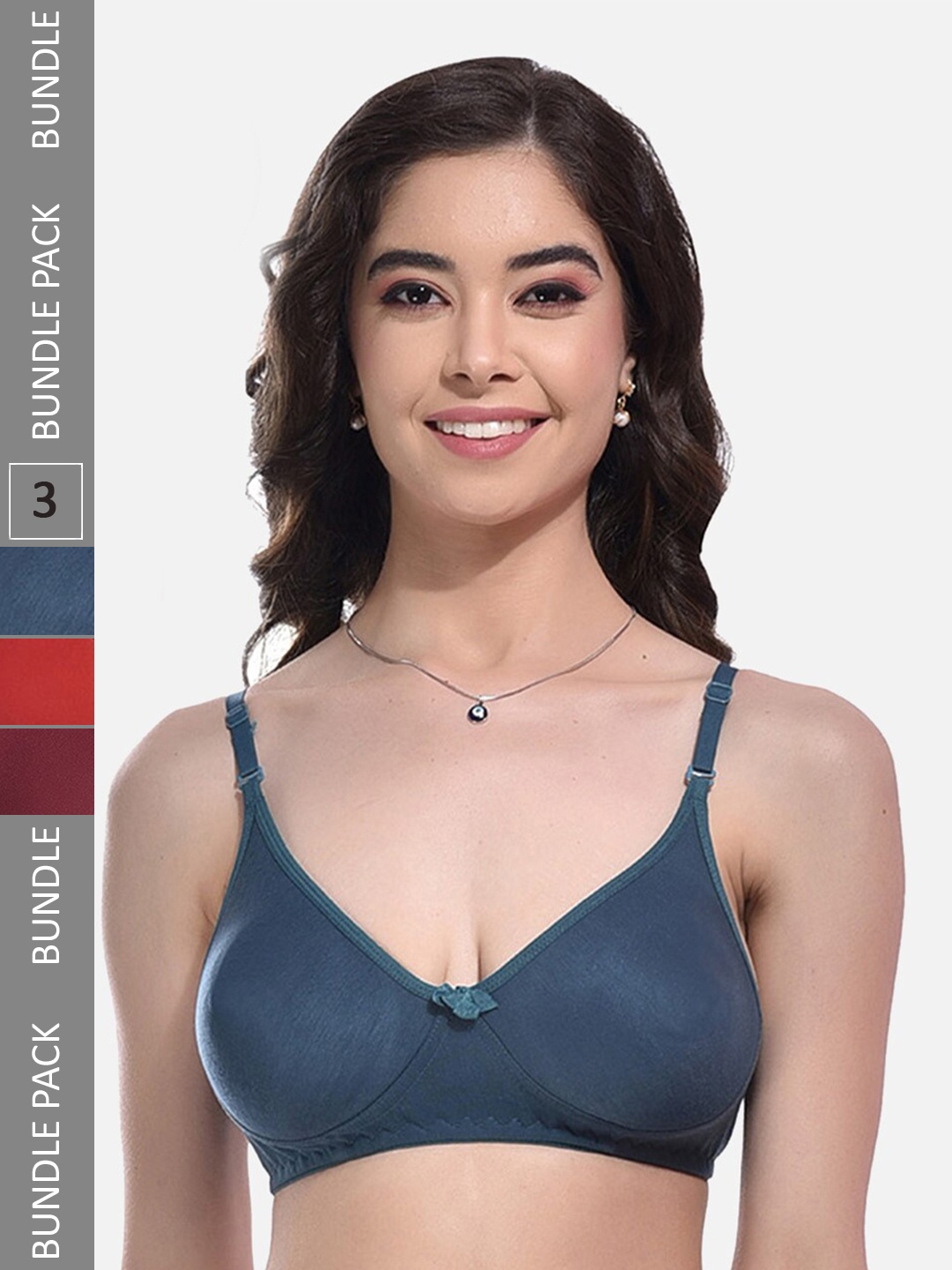 

FIMS Pack Of 3 Full Coverage Non Padded Everyday Bras With All Day Comfort, Red