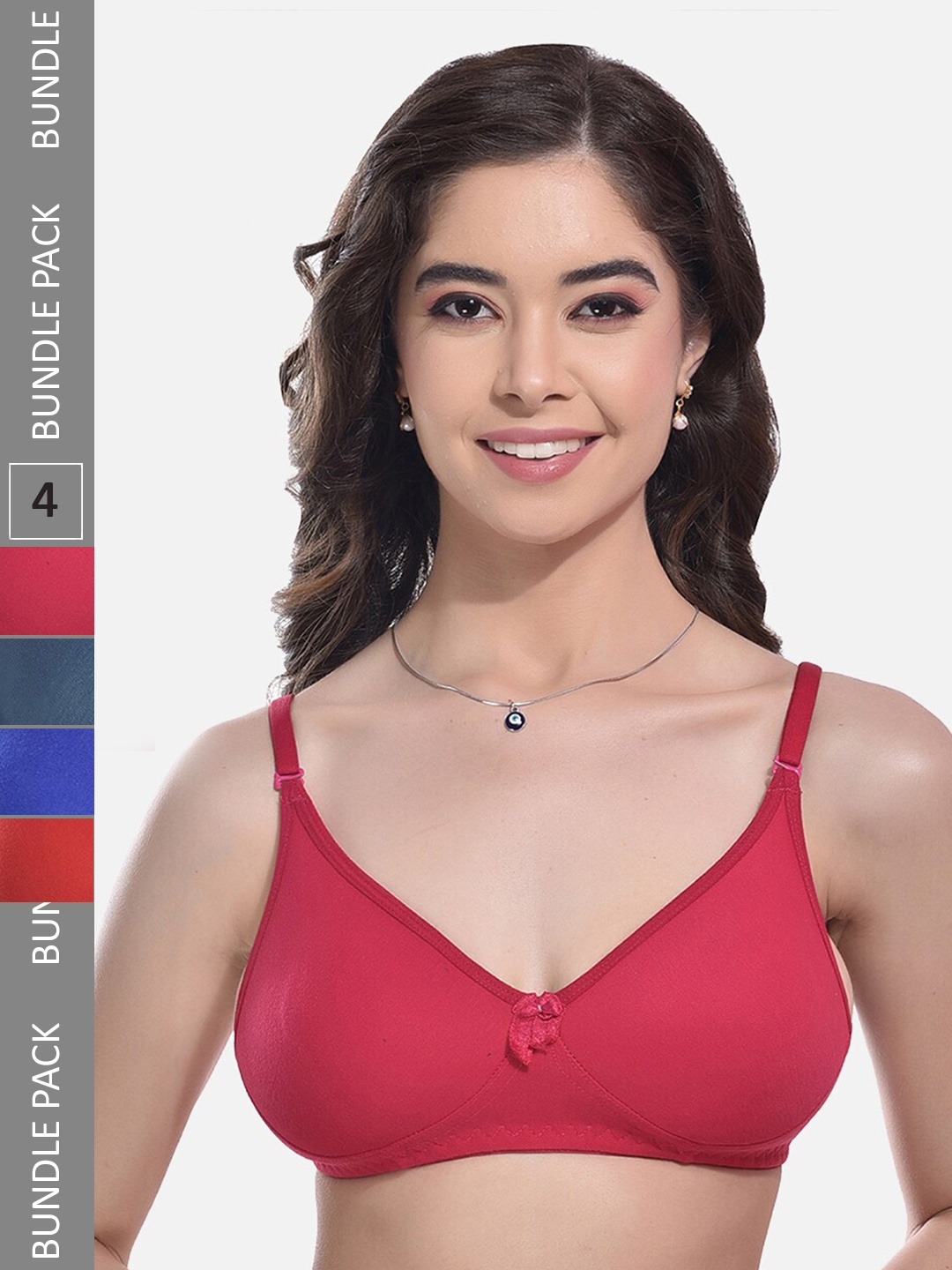

FIMS Pack Of 4 Full Coverage Bra With All Day Comfort, Pink